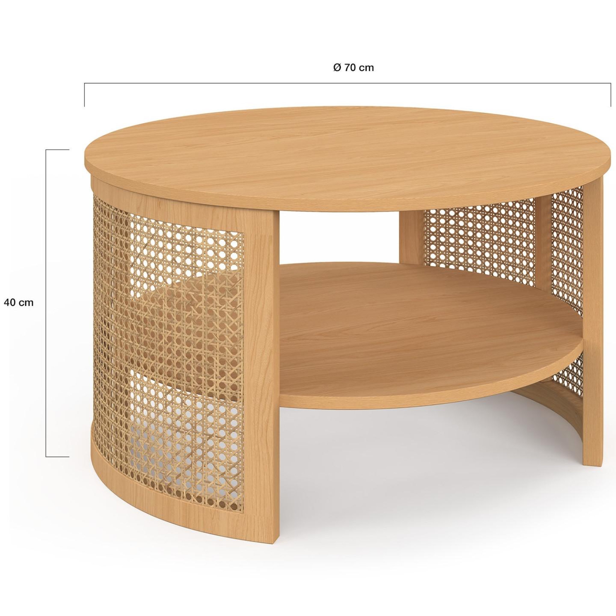Voir la diapositive 4 : ID MARKET Table basse ronde edhen 70 cm effet cannage naturel et bois