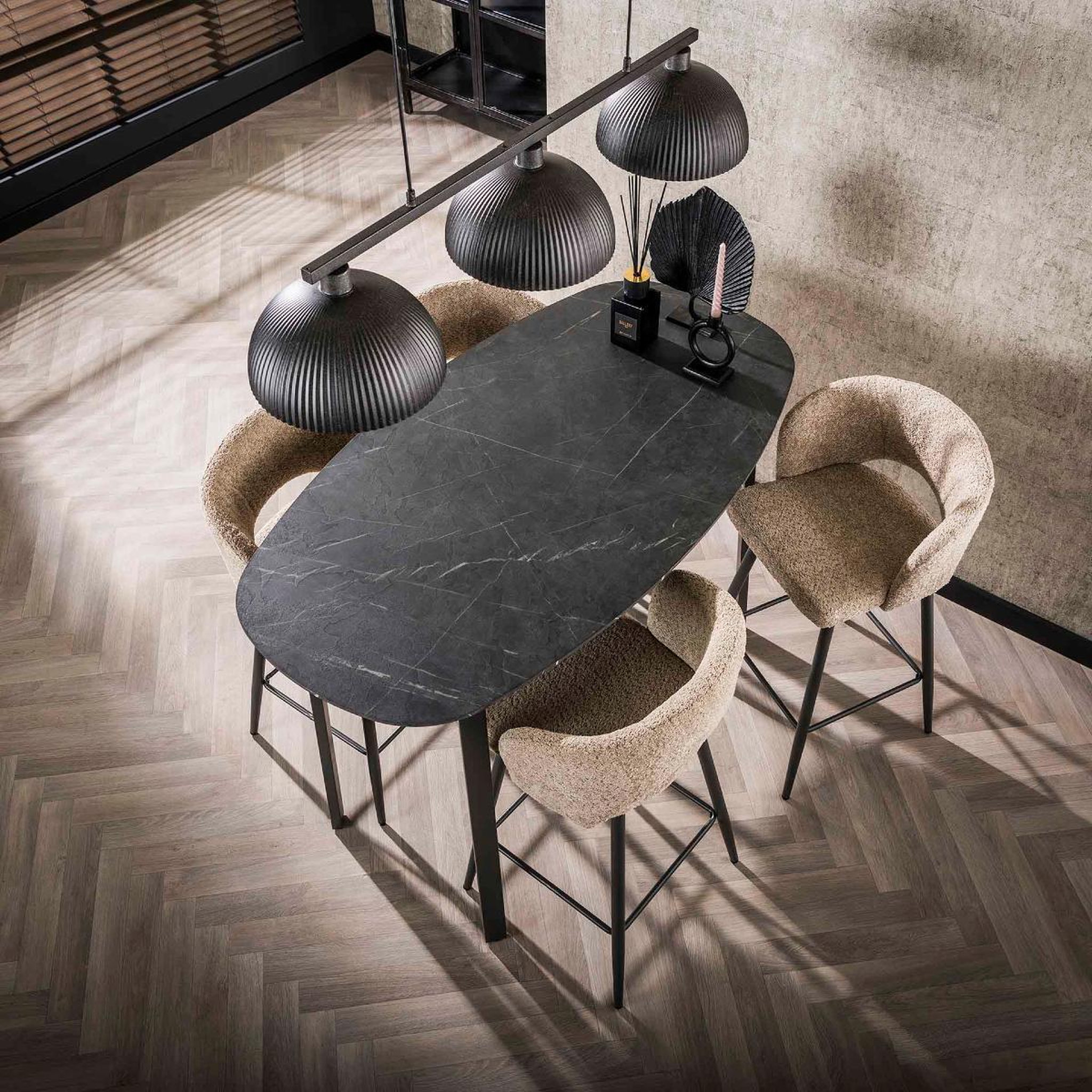 Voir la diapositive 3 : JLC KREATION Table de bar moderne effet céramique noir ovale MIKY