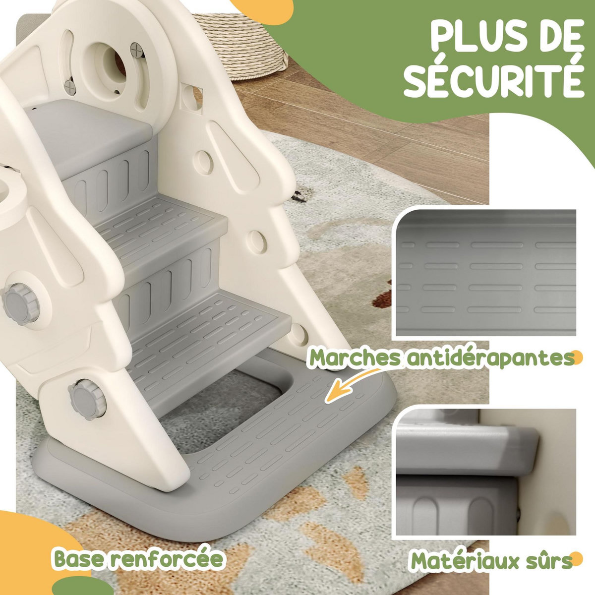 HOMCOM Toboggan enfant pliable panier de basket 2 en 1 HDPE crème gris