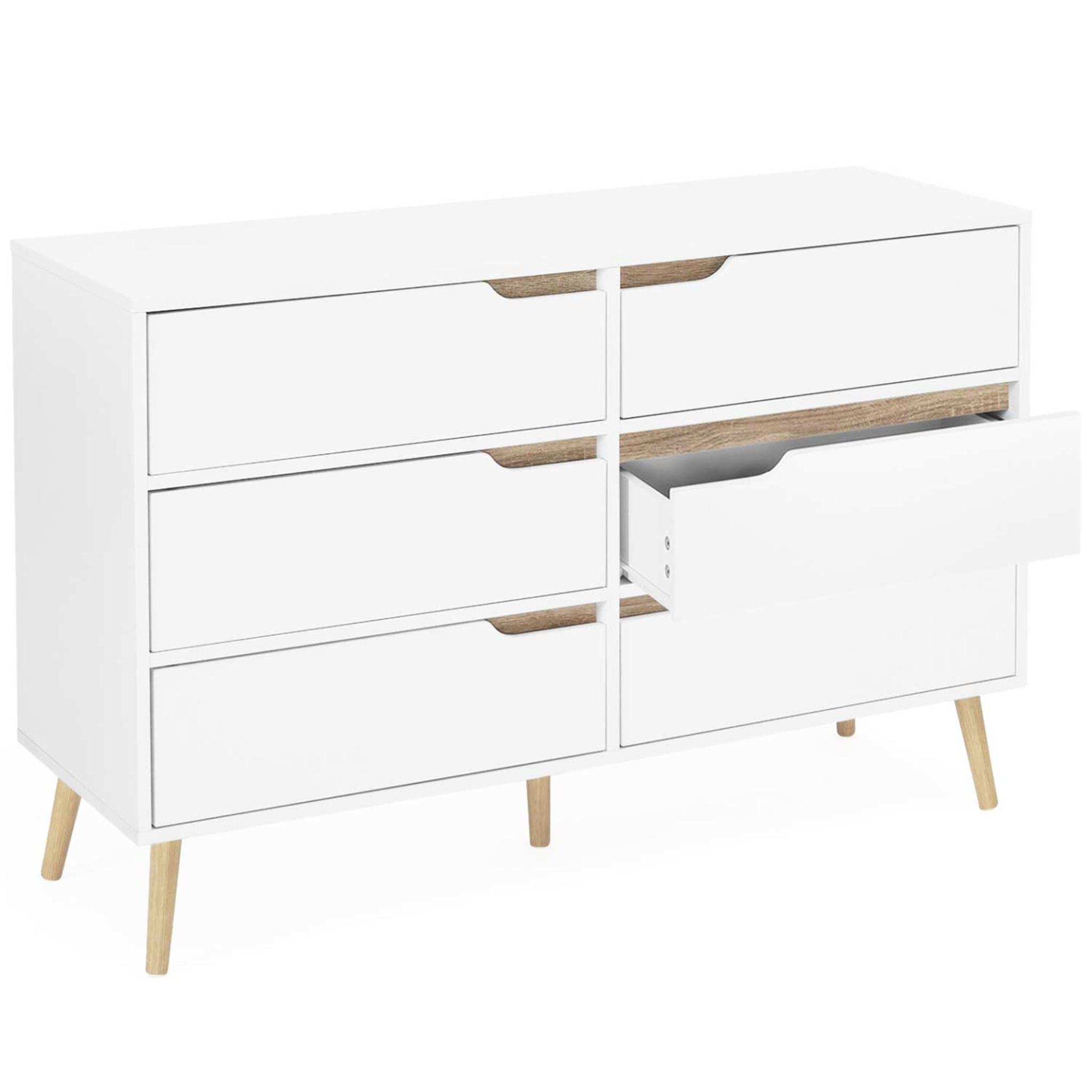 Voir la diapositive 4 : ID MARKET Commode 6 tiroirs helsinki 115 cm scandinave blanc