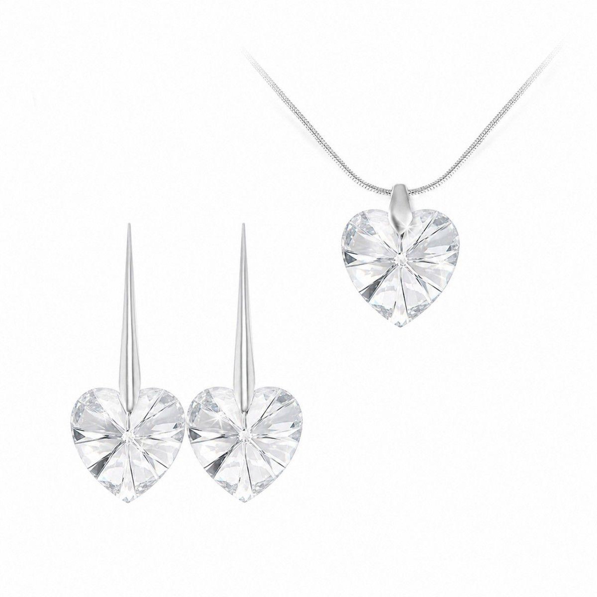 SC CRYSTAL Parure collier et boucles d'oreilles coeurs SC Crystal orneés de Cristaux scintillants