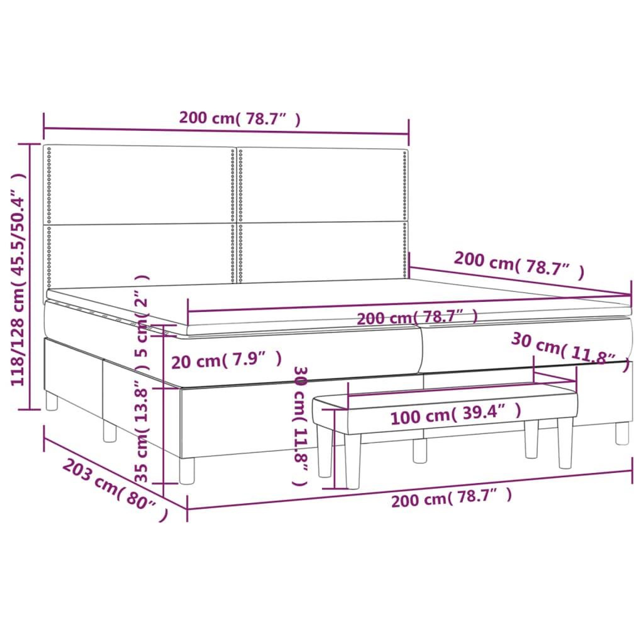 Voir la diapositive 6 : VIDAXL Sommier a lattes de lit avec matelas Gris clair 200x200cm Tissu