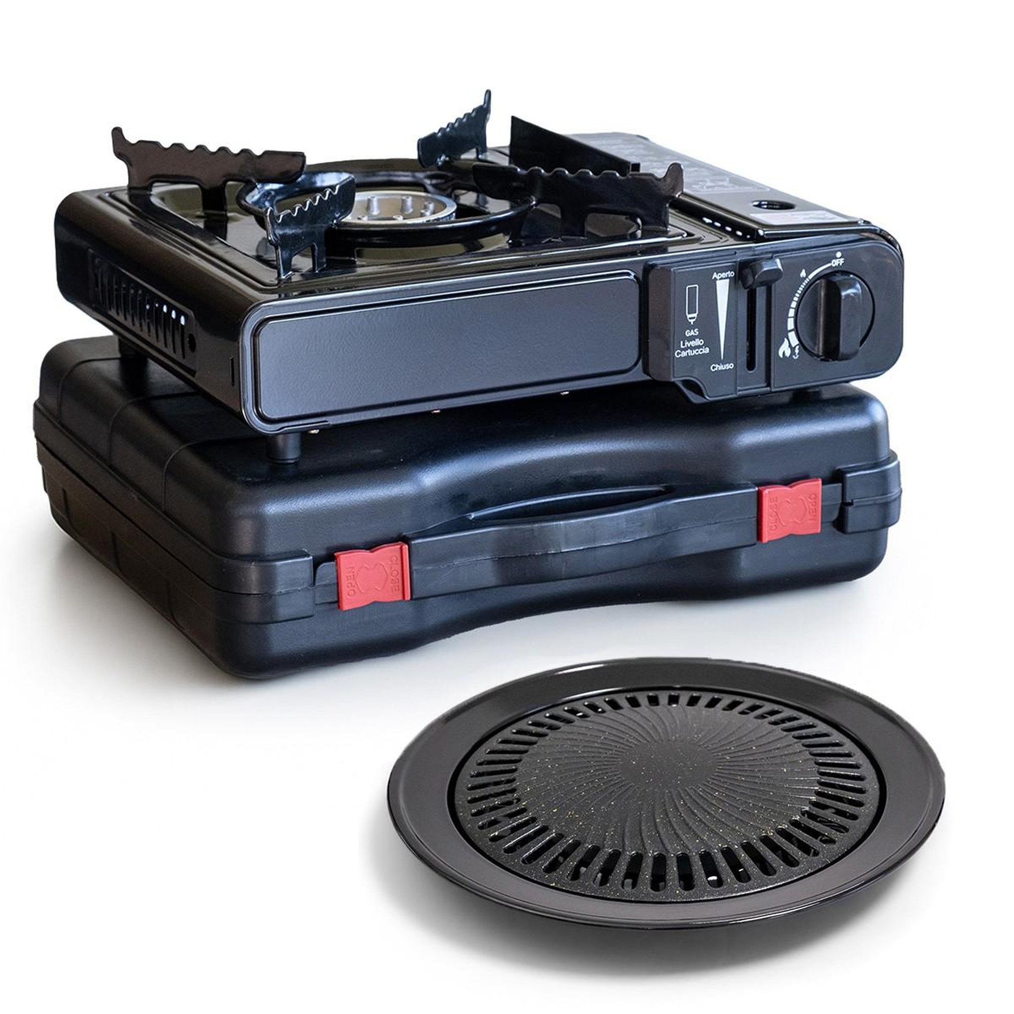 Voir la diapositive 1 : BRIXO Réchaud gaz camping 2200W 1 feu + Grill Barbecue