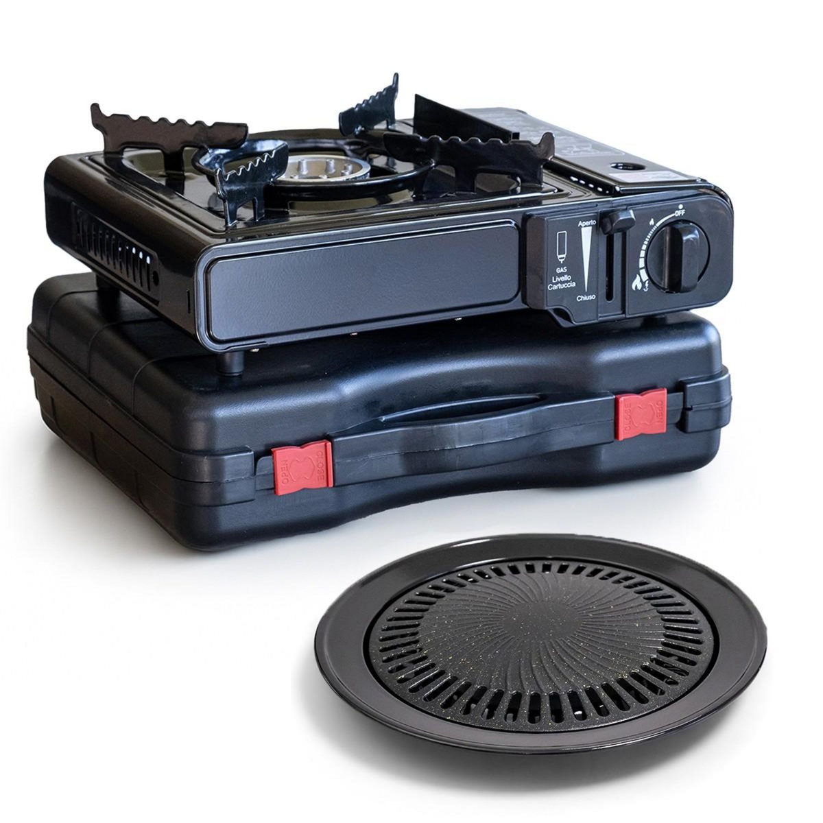 BRIXO Réchaud gaz camping 2200W 1 feu + Grill Barbecue