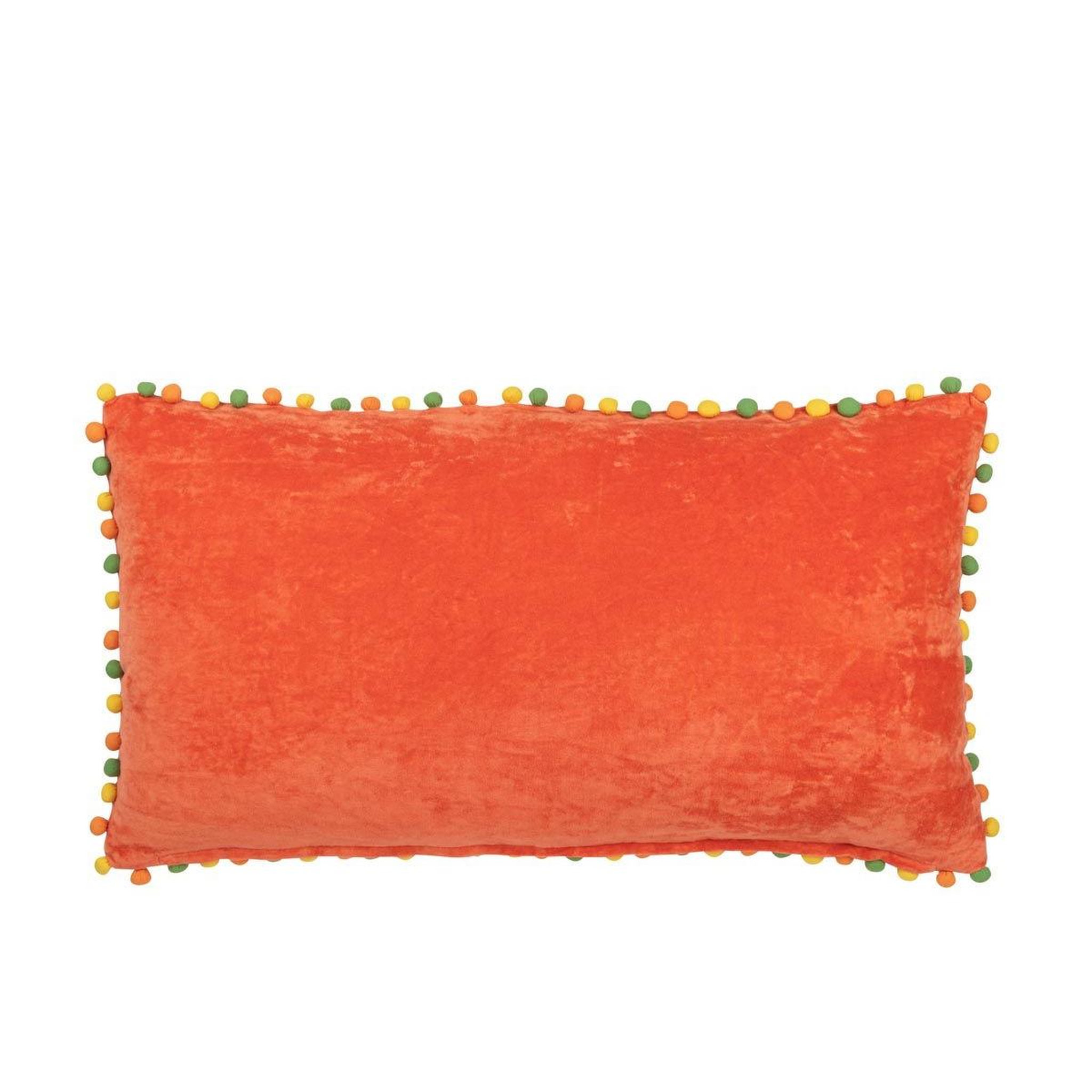 Voir la diapositive 2 : J-LINE Coussin velours design fleurs  mexican  35x65cm orange