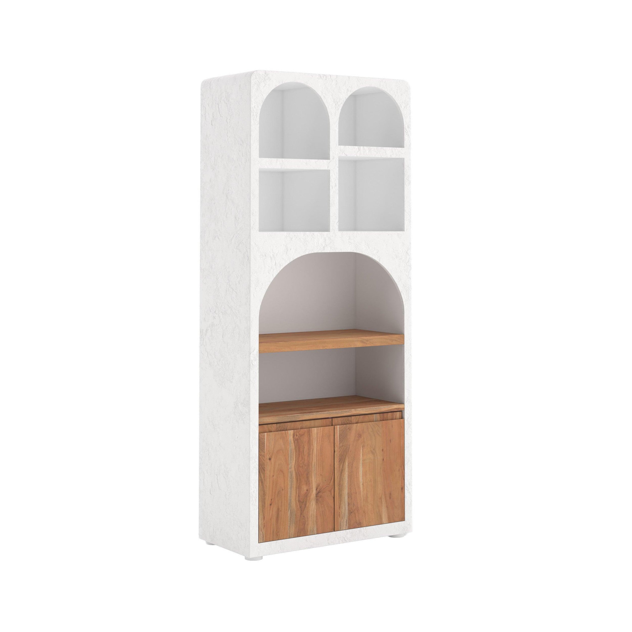 MAISON PAVANE Bibliothèque en plâtre blanc cassé et bois d'acacia-Fira