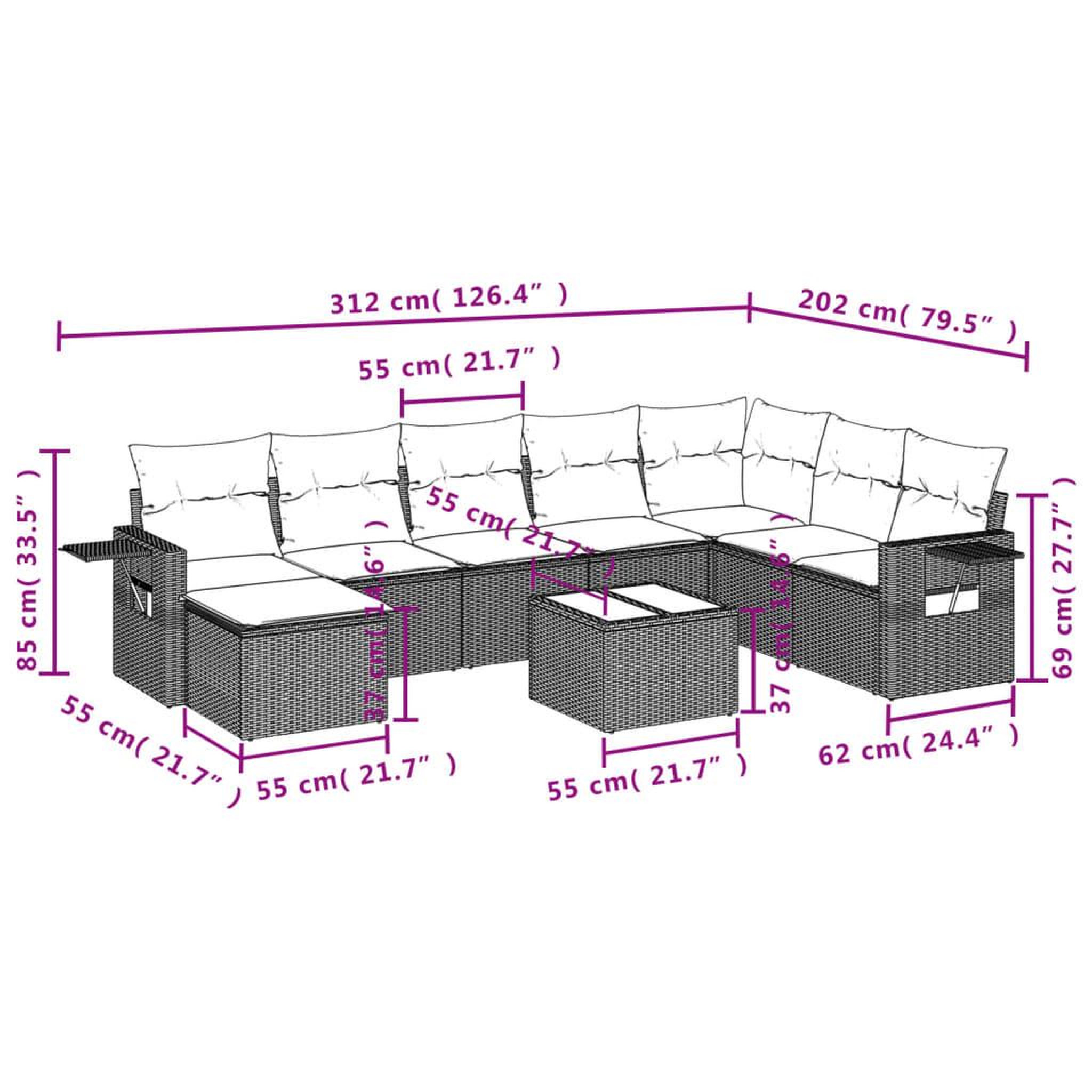 Voir la diapositive 3 : VIDAXL Salon de jardin avec coussins 9 pcs beige resine tressee