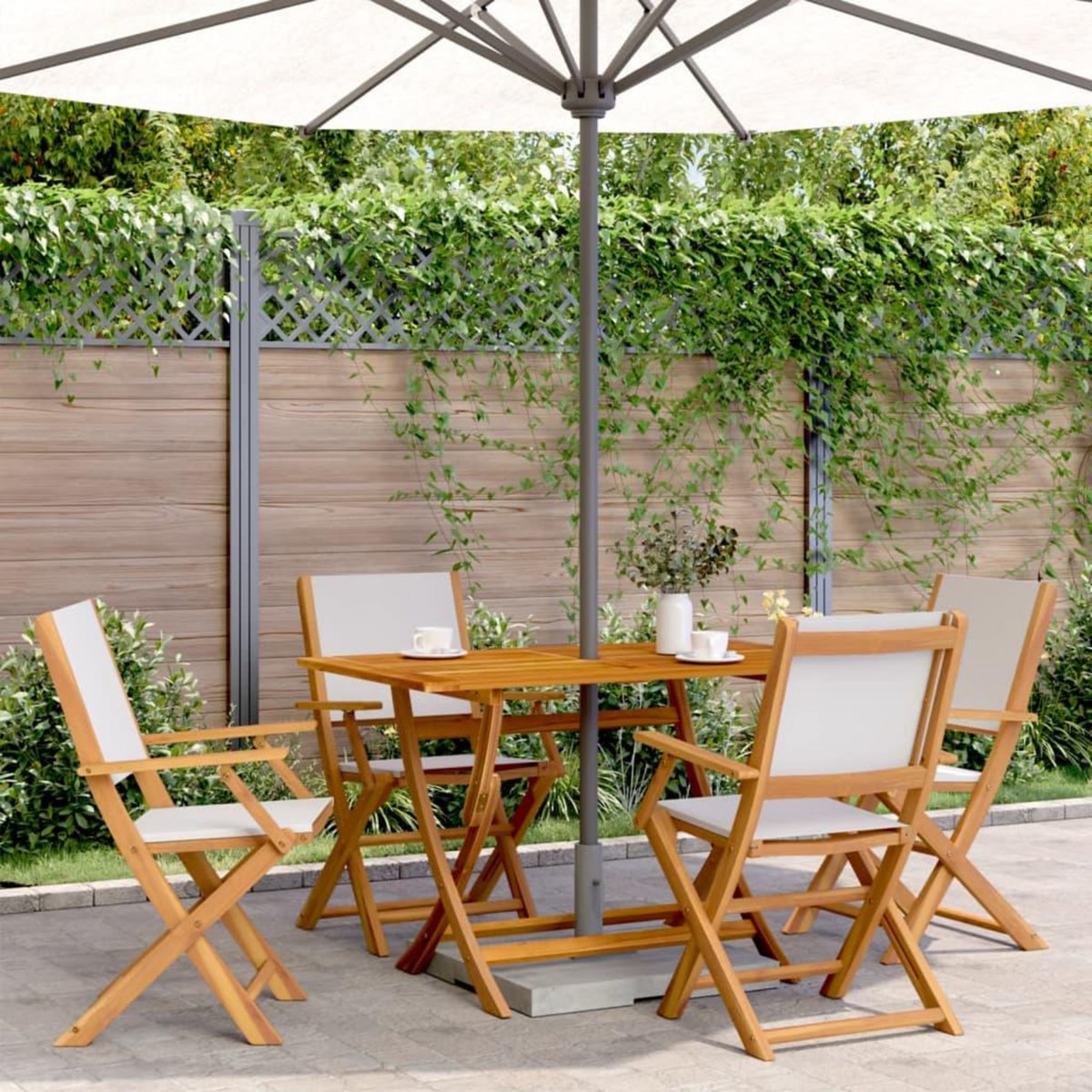 VIDAXL Ensemble a manger de jardin 5 pcs blanc creme tissu bois massif