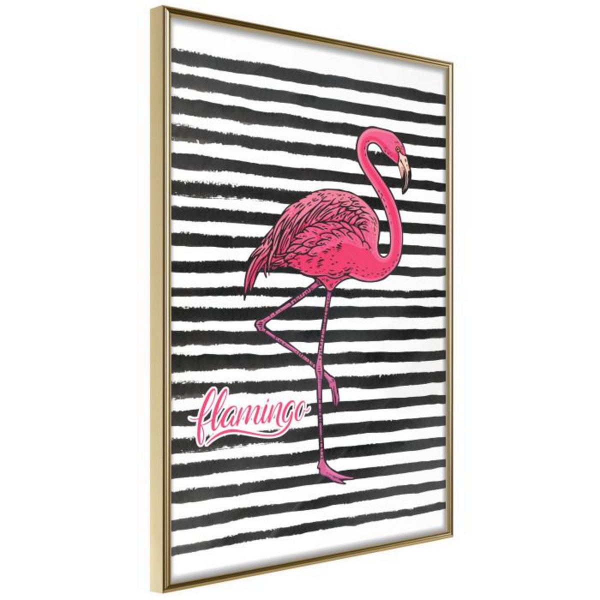 Paris Prix Affiche Murale Encadrée  Flamingo on Striped Background