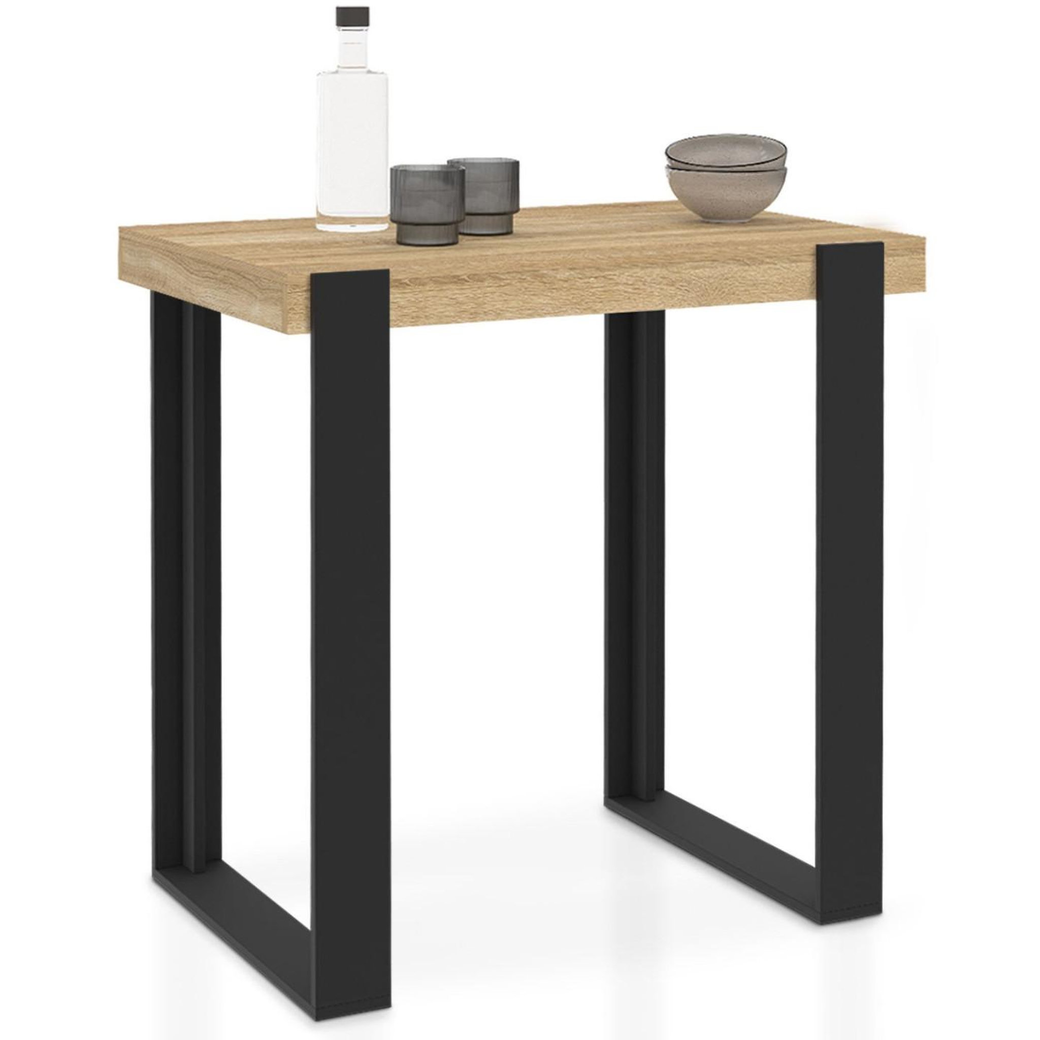 ID MARKET Table haute de bar phoenix bois et noir 90 cm
