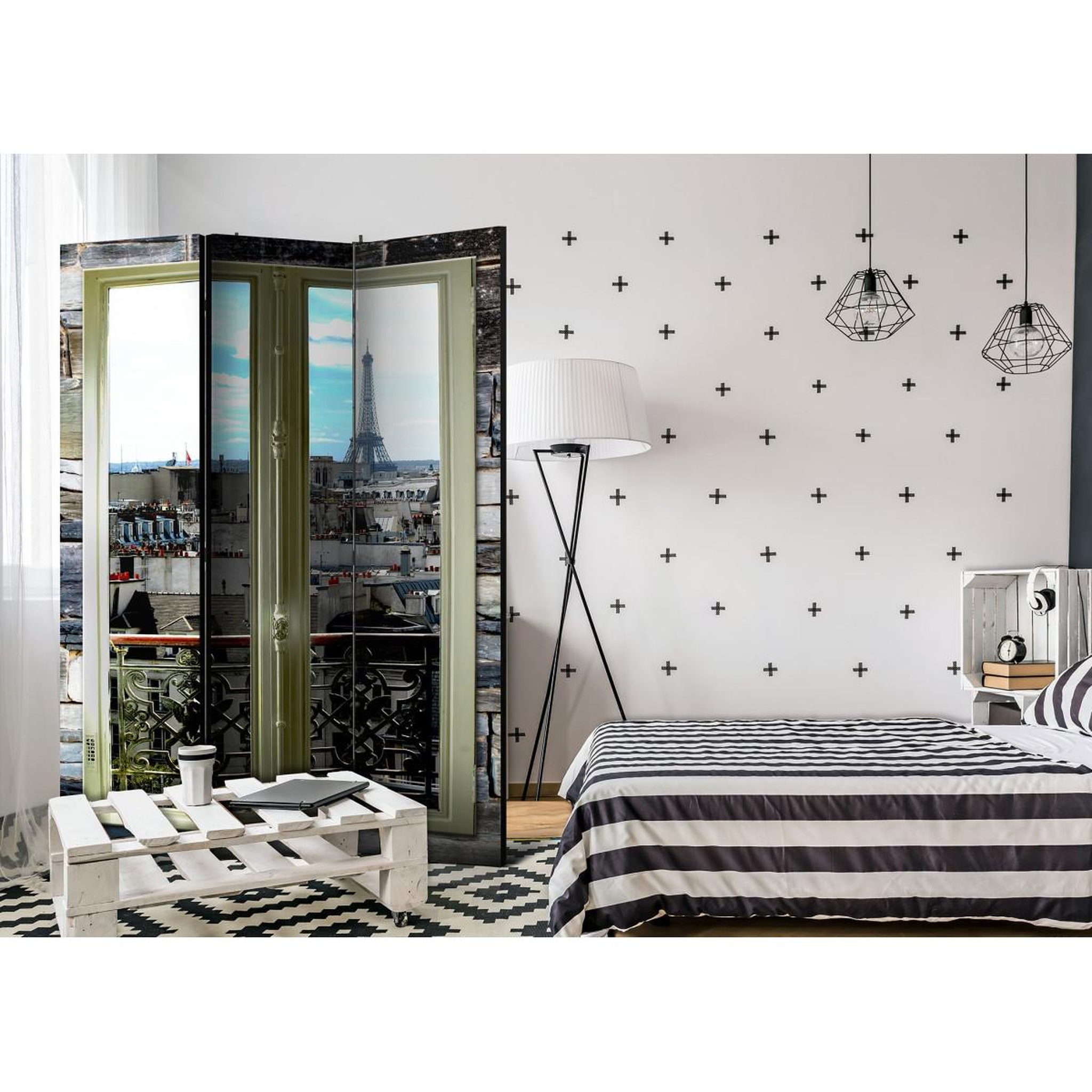 Voir la diapositive 2 : Paris Prix Paravent 3 volets  parisian view  135x172cm