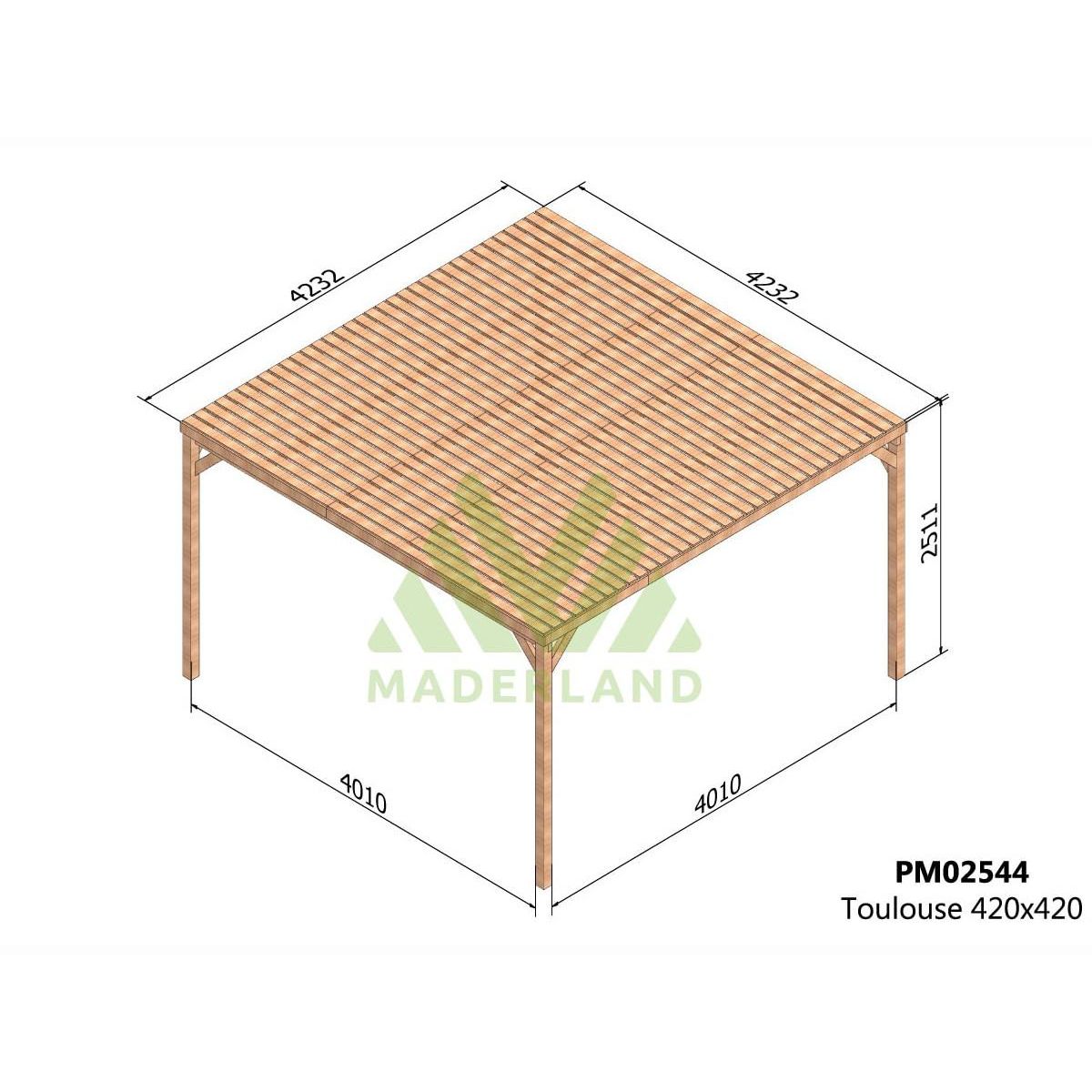 JARDIDECO Pergola en bois Toulouse avec toit semi-ouvert 400 x 400 cm - Maderland