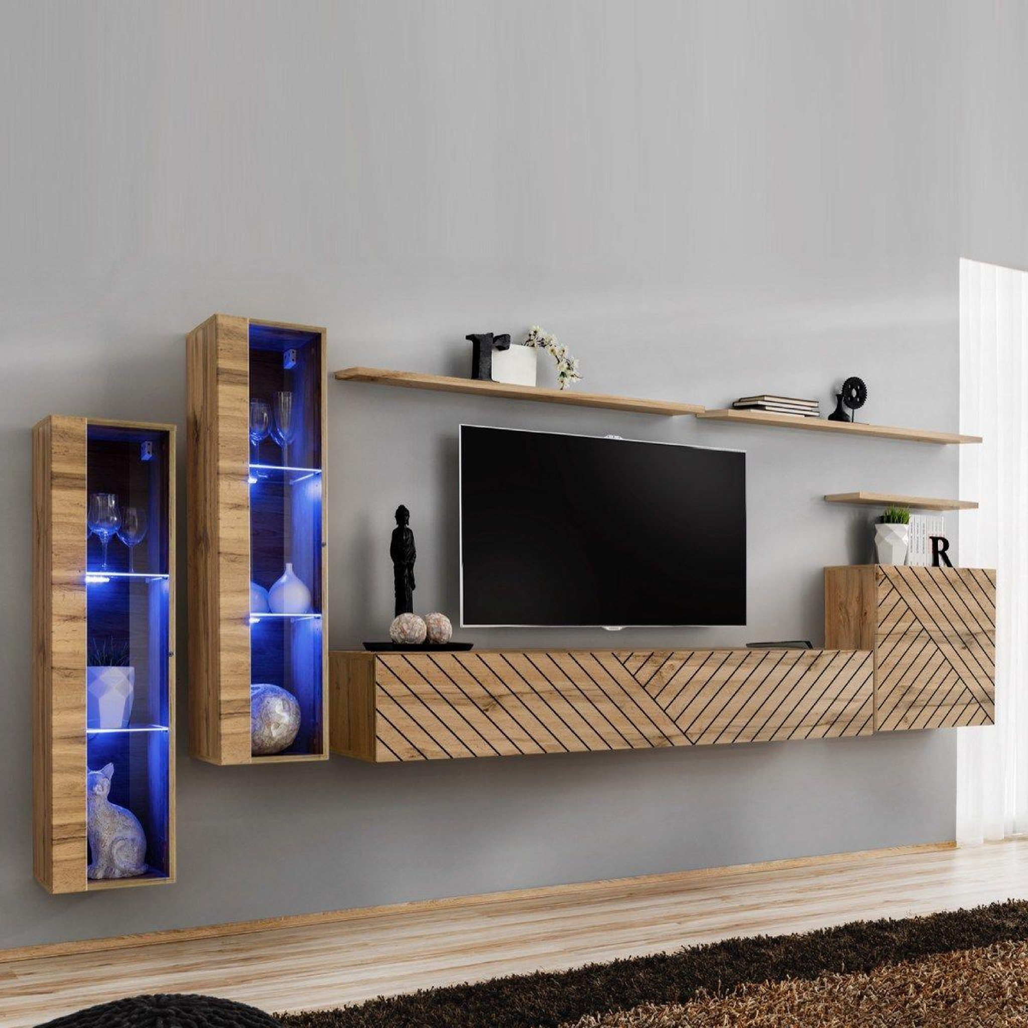 Paris Prix Ensemble meuble tv  switch lamel xi  330cm naturel