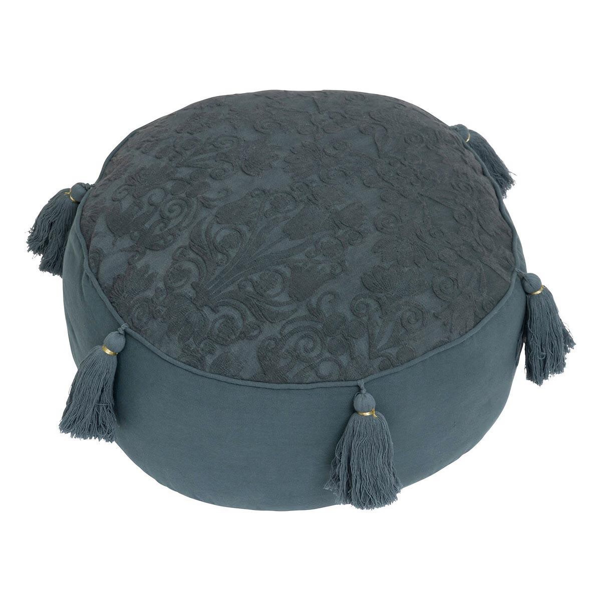 ATMOSPHERA Coussin de sol pompons  little cottage  43cm bleu