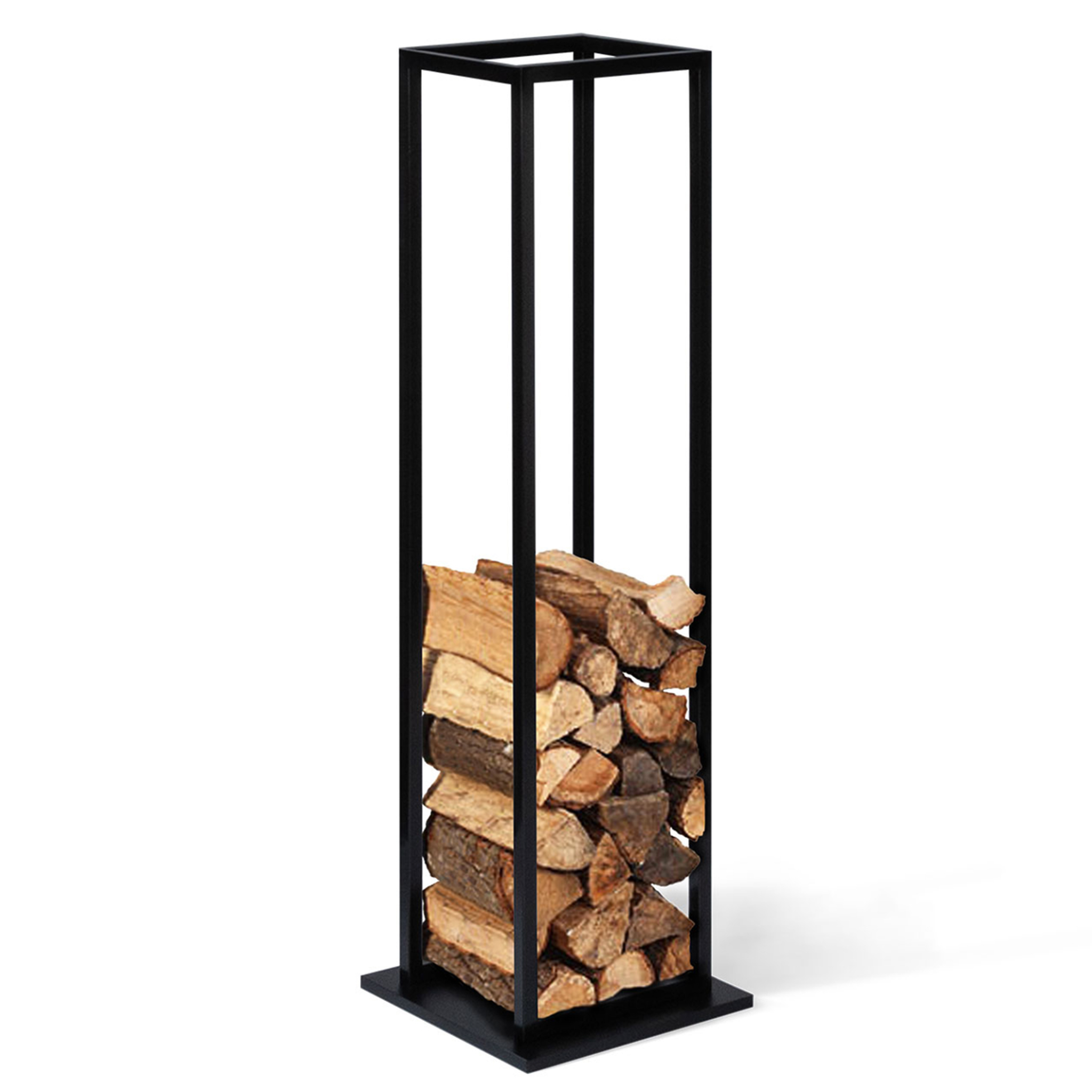 ID MARKET Range bûches vertical acier noir avec étagère h.112 cm pour cheminée