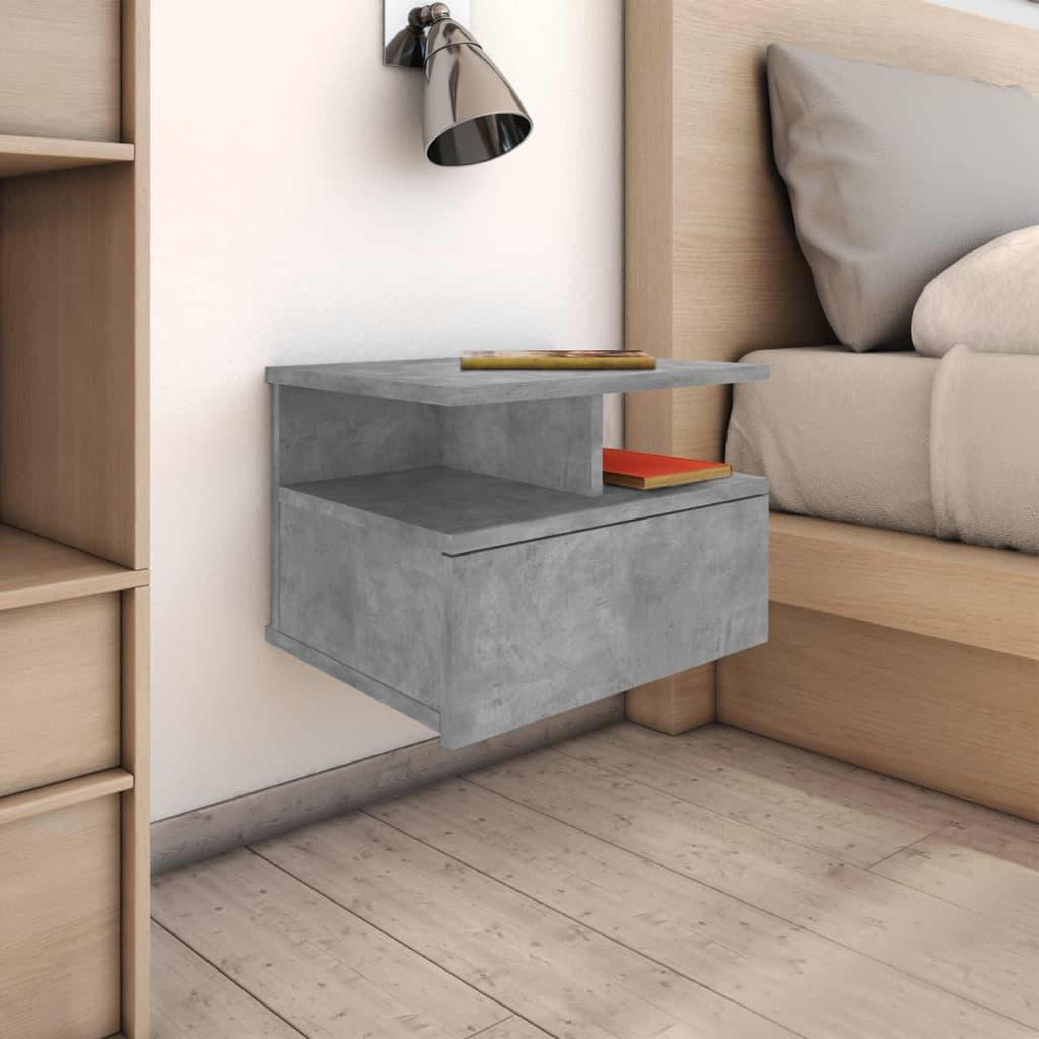 Voir la diapositive 1 : VIDAXL Table de chevet flottante Gris beton Bois d'ingenierie