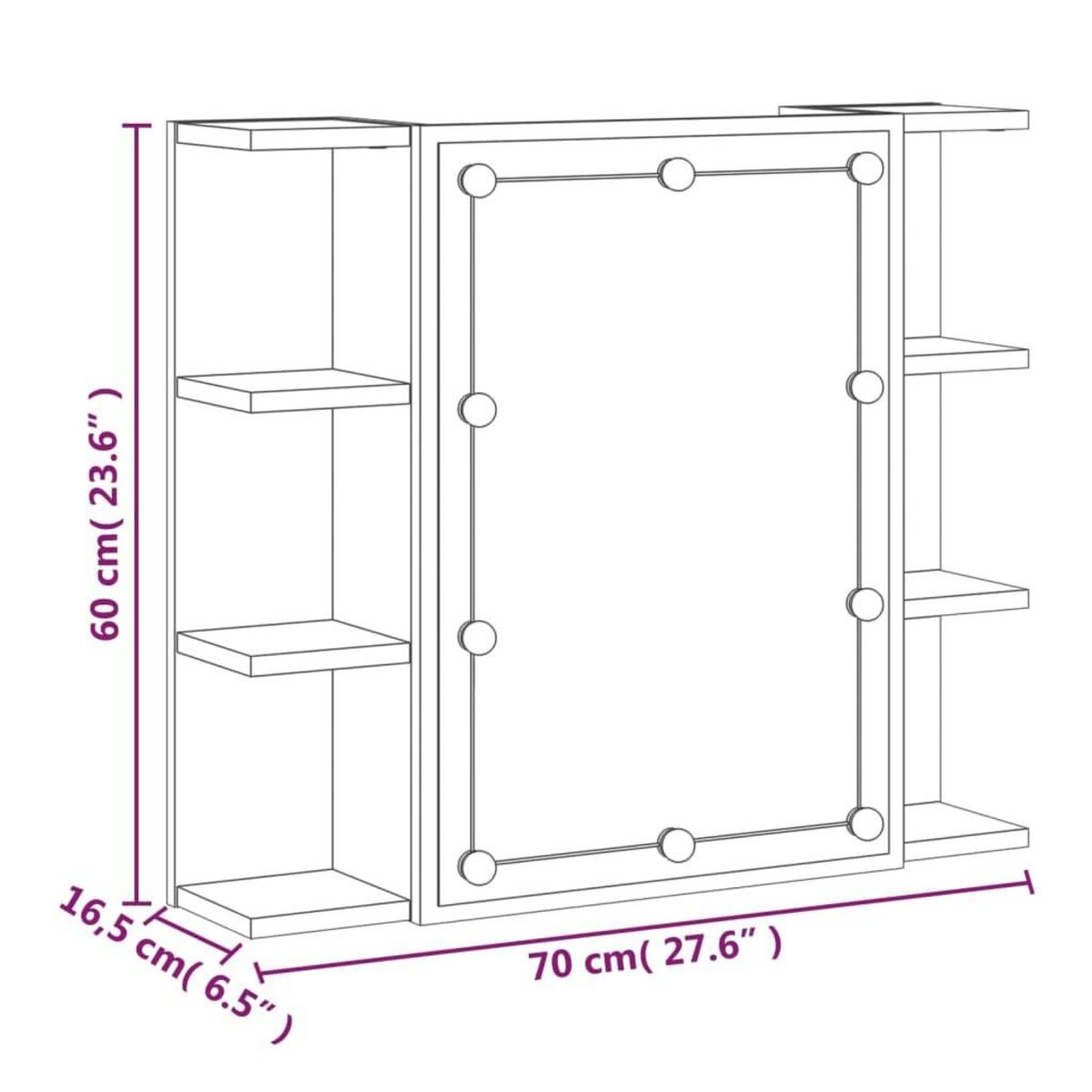 VIDAXL Armoire a miroir avec LED Chene fume 70x16,5x60 cm