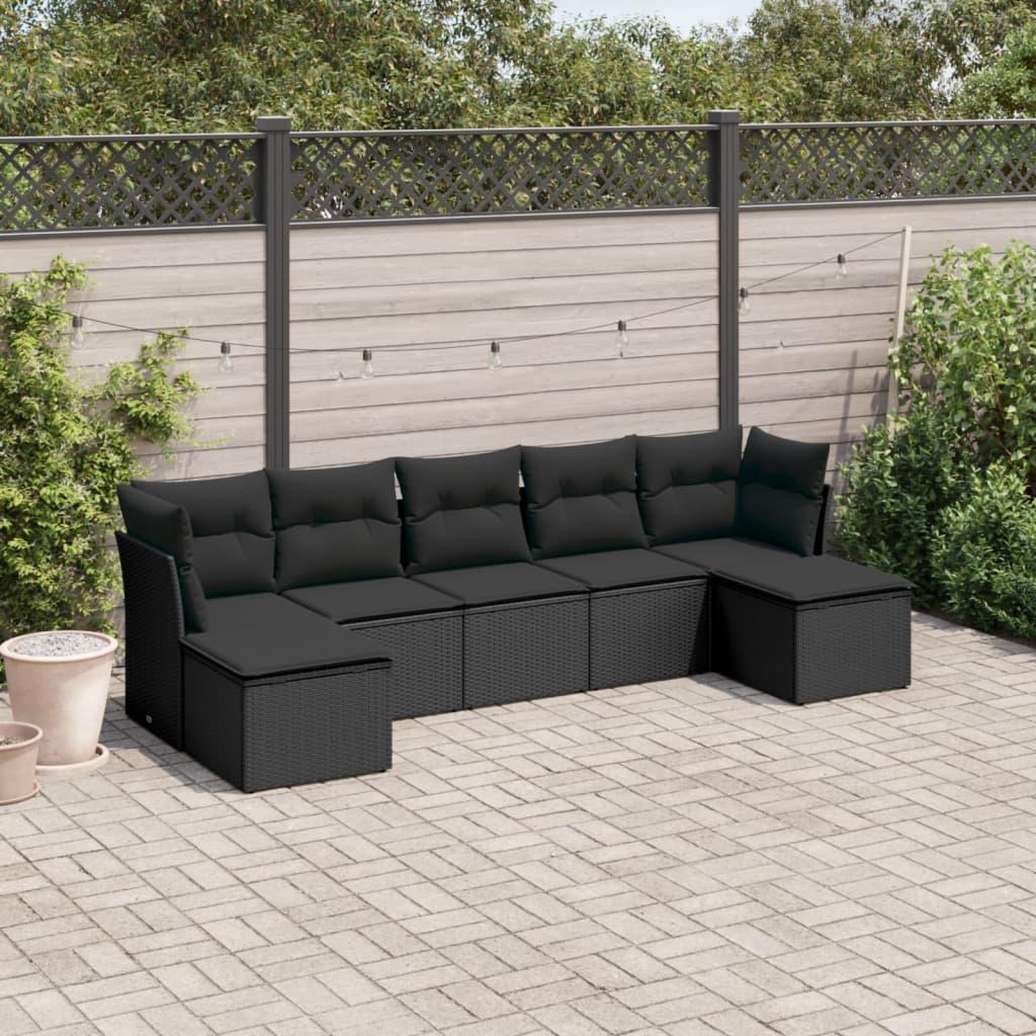 VIDAXL Salon de jardin 7 pcs avec coussins noir resine tressee
