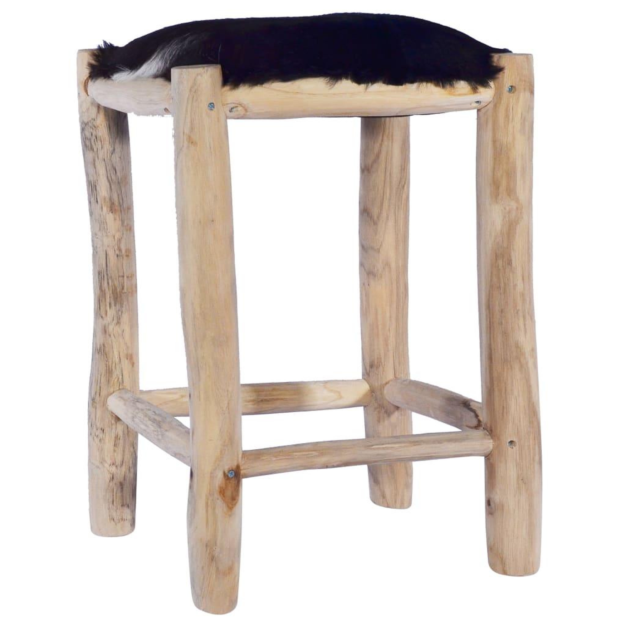 VIDAXL Tabouret de bar cuir de chevre veritable et bois de teck massif