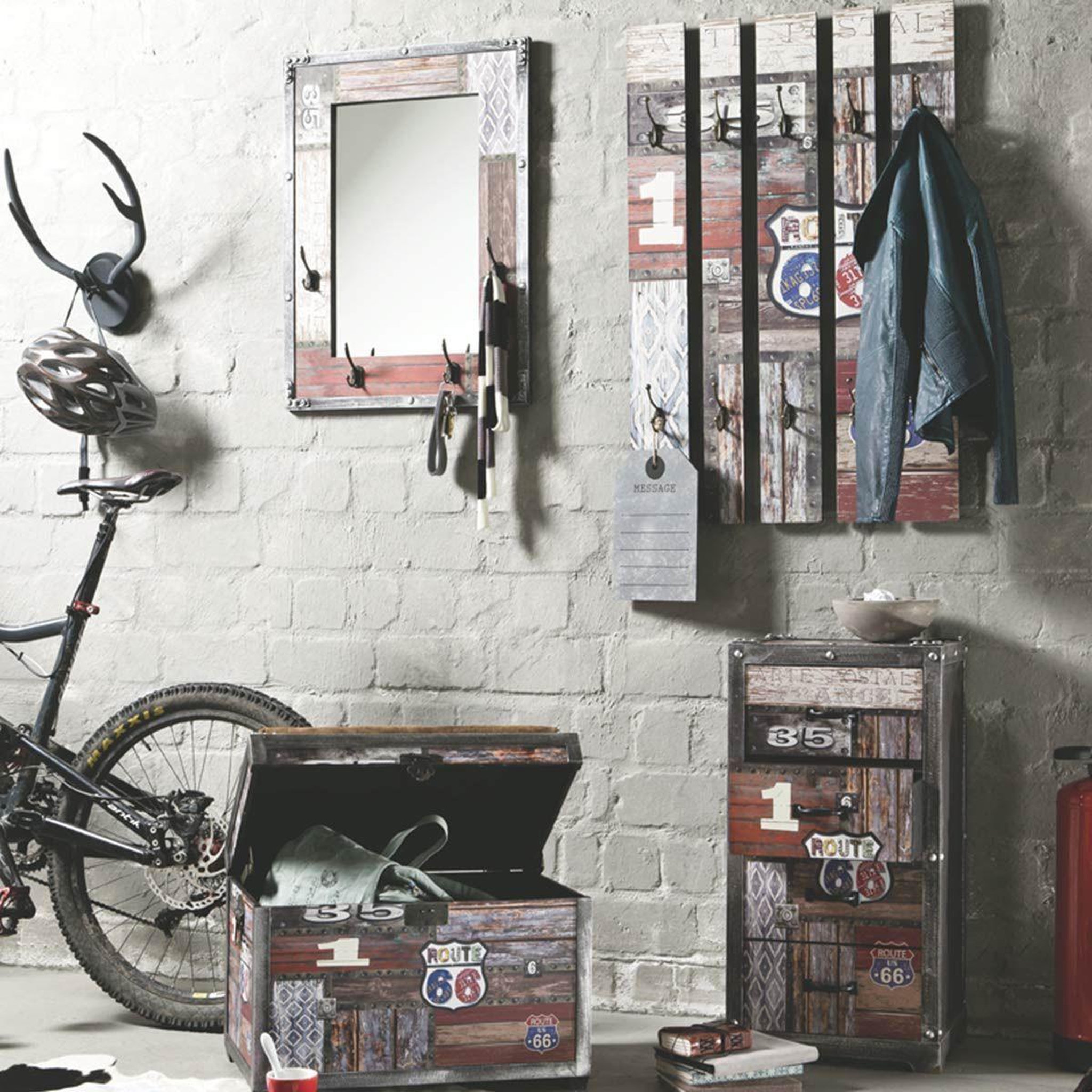 Voir la diapositive 2 : Paris Prix Patère murale & miroir  route  75cm naturel