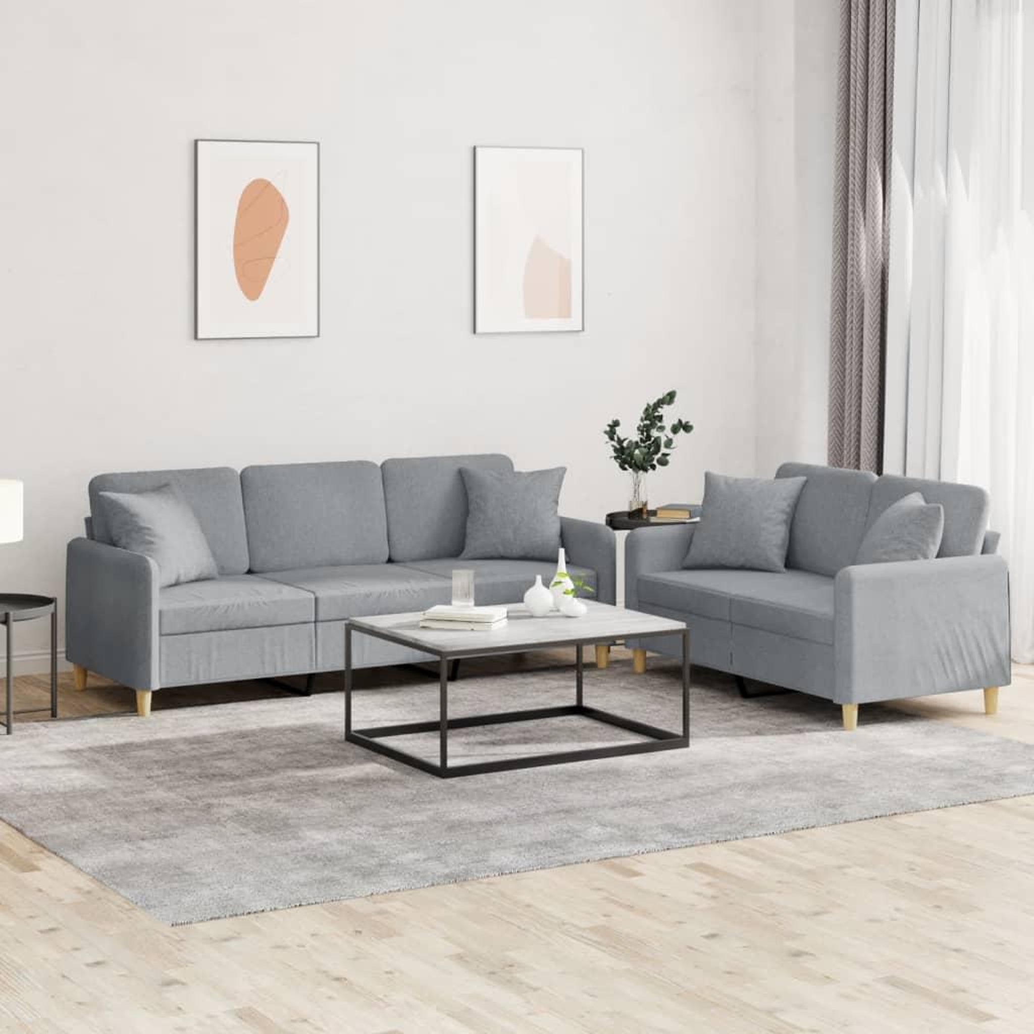 VIDAXL Ensemble de canapes 2 pcs coussins gris clair tissu