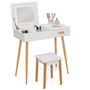 Voir la diapositive 1 : ID MARKET Coiffeuse scandinave LISA blanche miroir rabattable LED et tabouret