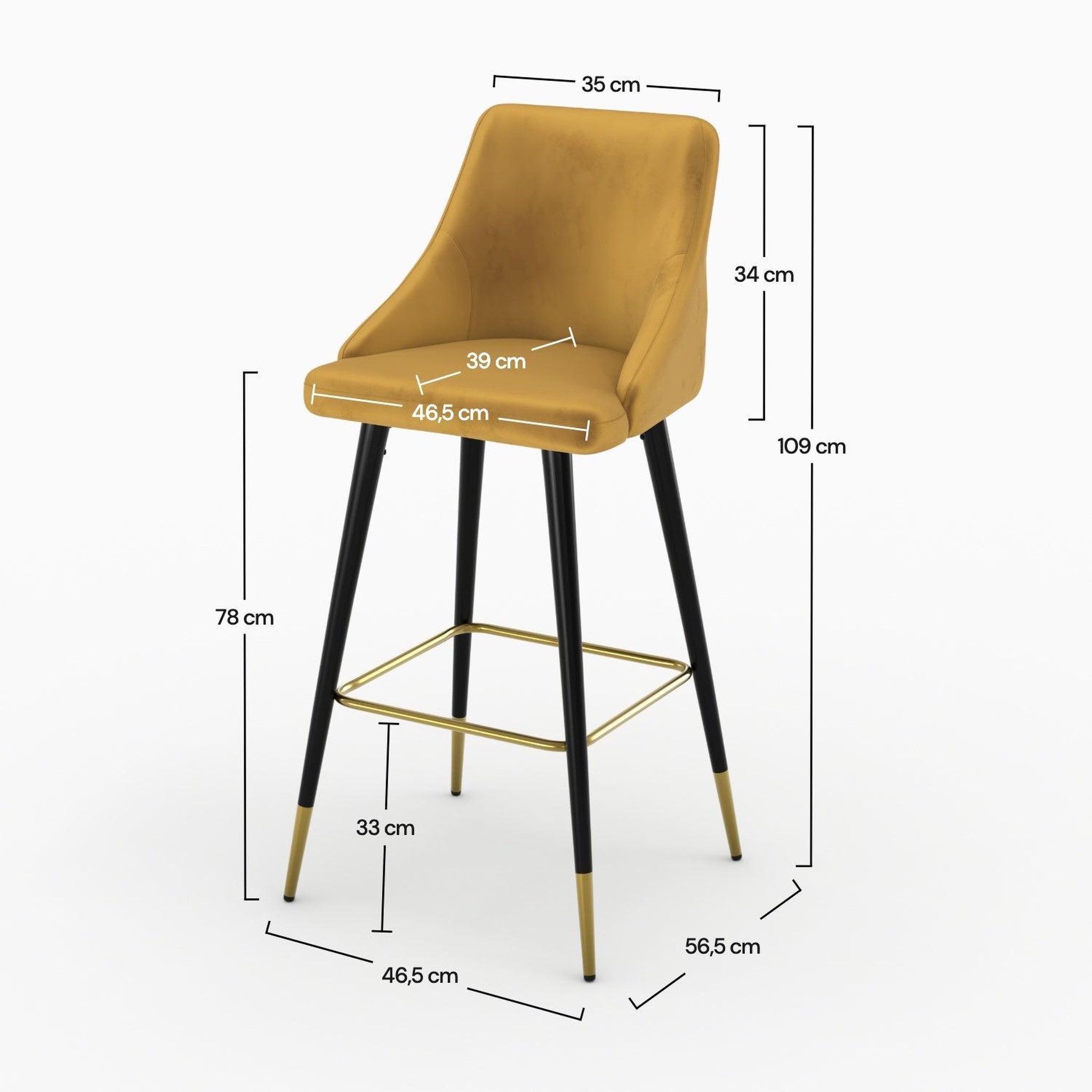 Voir la diapositive 4 : MAISON PAVANE Lot de 2 chaises de bar en velours jaune curry 78 cm-Aristote