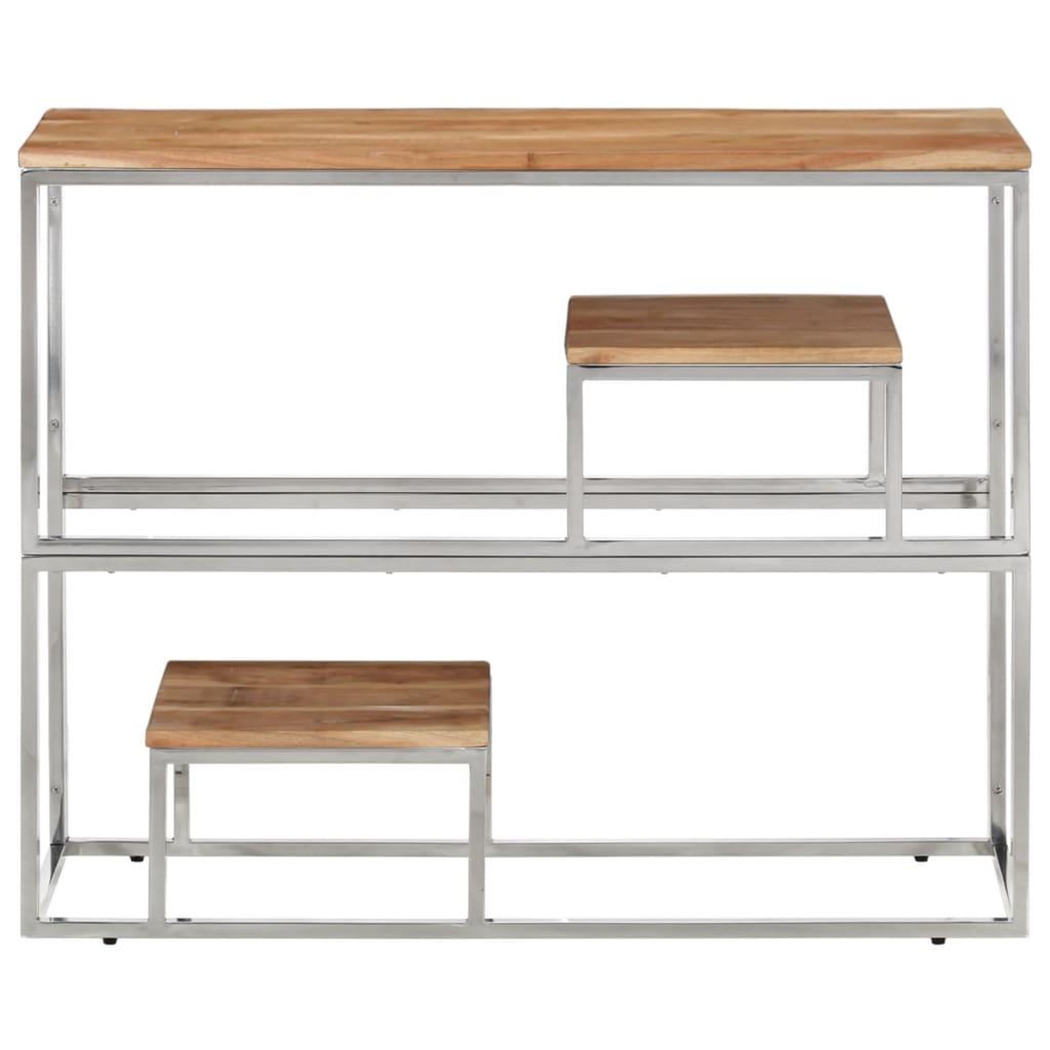 Voir la diapositive 2 : VIDAXL Table console argente acier inoxydable et bois massif d'acacia