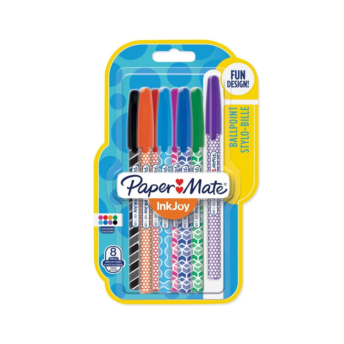 PAPERMATE  Lot de 8 stylos bille pointes moyennes InkJoy Wrap Fun Design