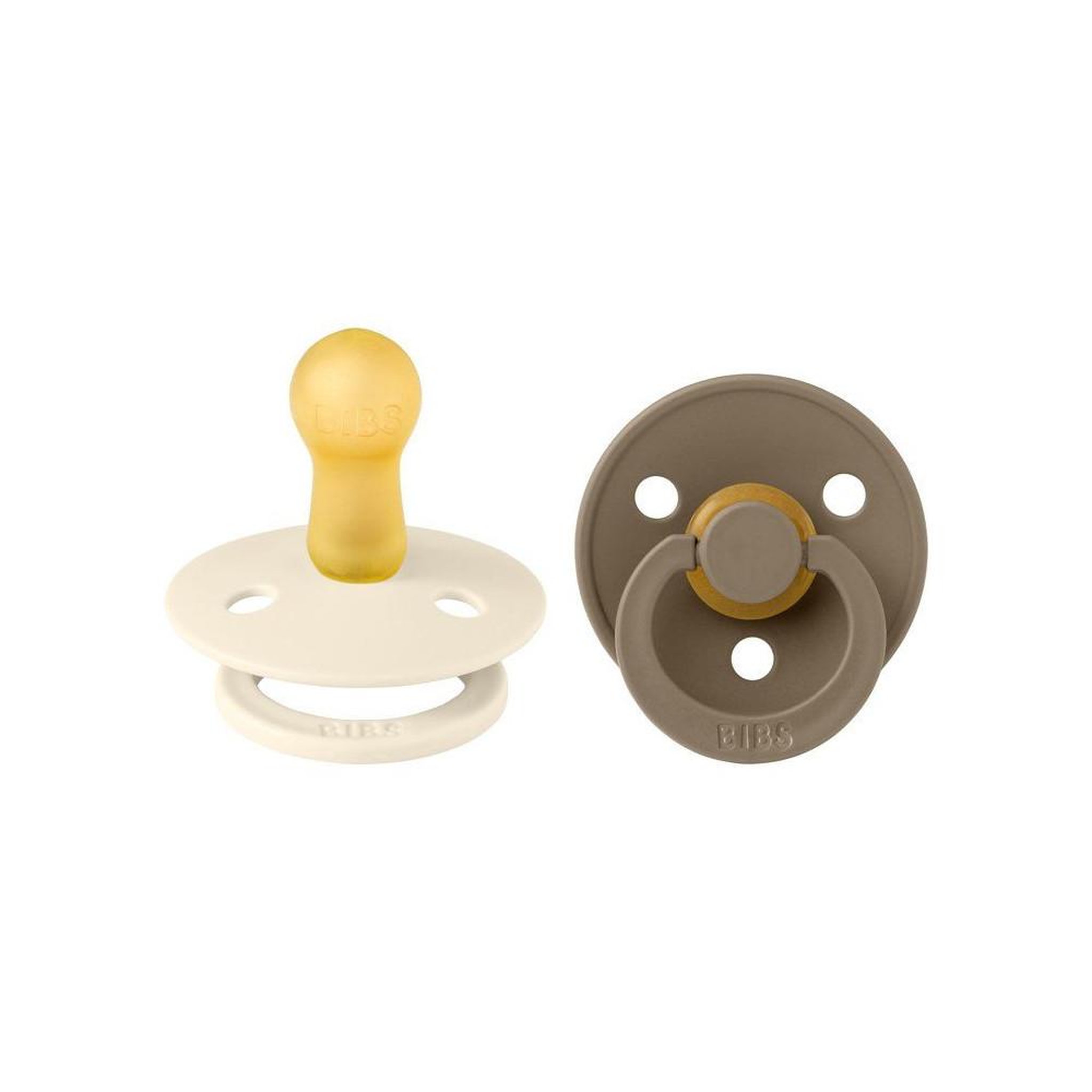 BIBOL Bibs lot de 2 sucettes bébé taille 2 embout rond en caoutchouc naturel ivory dark oak