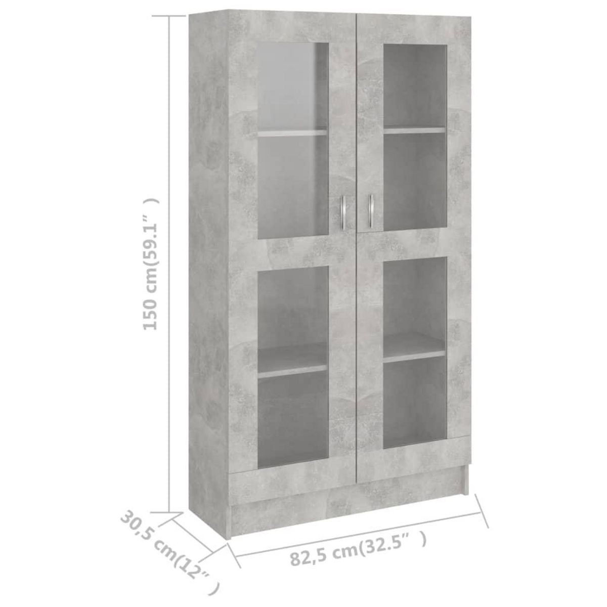 VIDAXL Armoire a vitrine Gris beton 82,5x30,5x150 cm Bois d'ingenierie