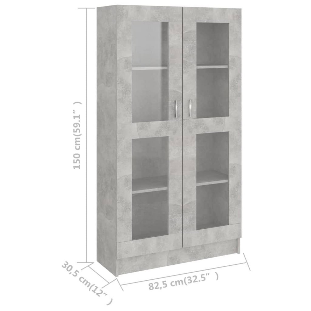 VIDAXL Armoire a vitrine Gris beton 82,5x30,5x150 cm Bois d'ingenierie