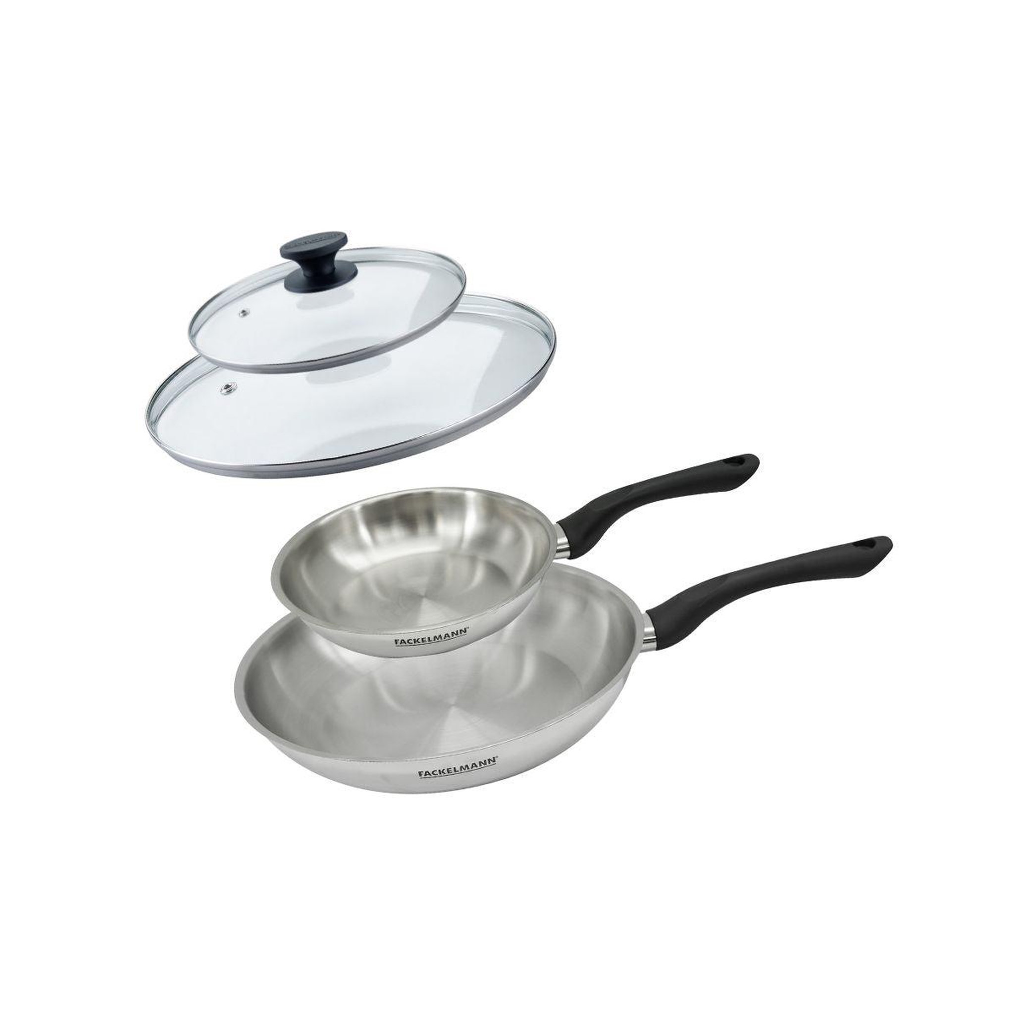 Fackelmann Set 2 poêles 20 et 28 cm en inox et couvercles verres fackelmann geneva