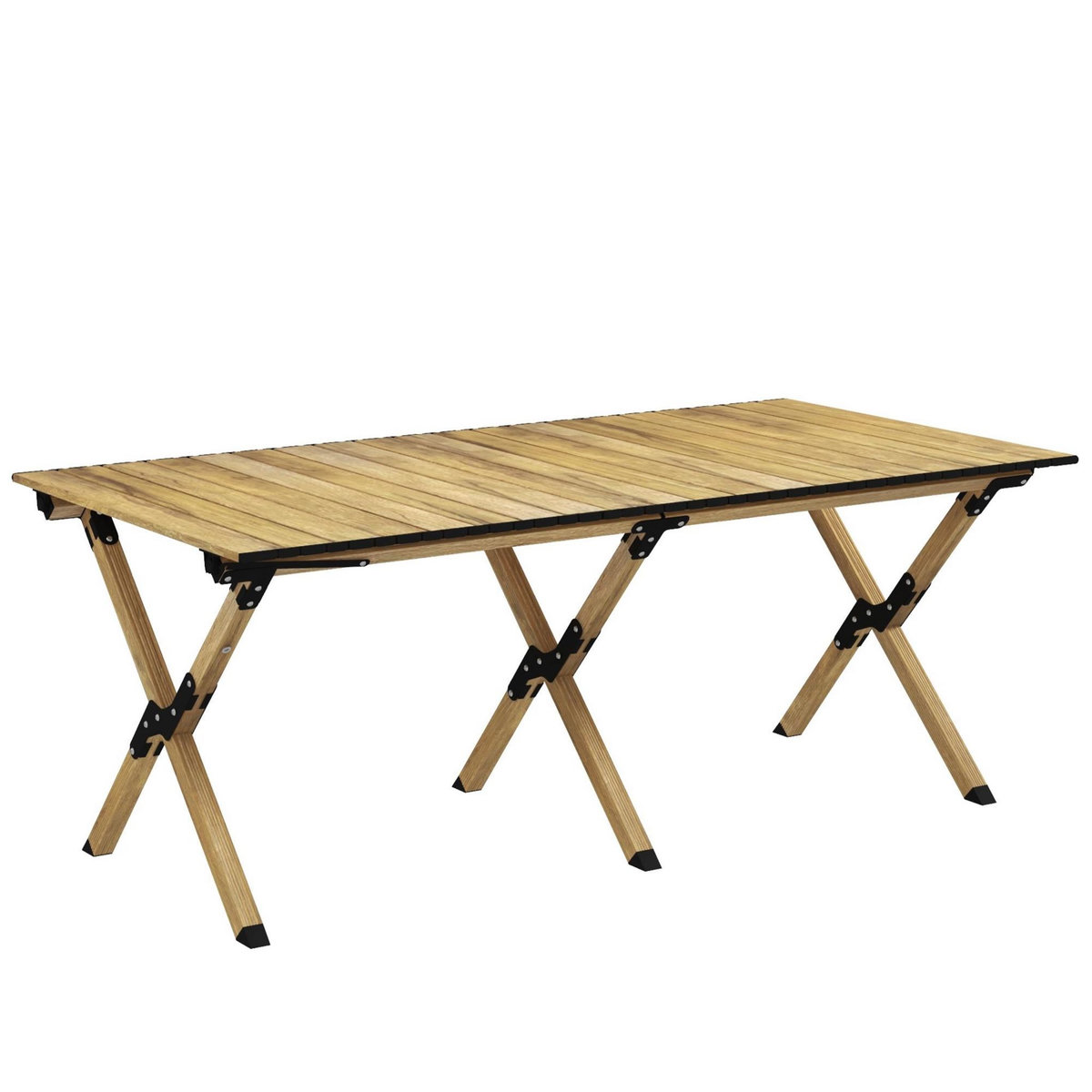 OUTSUNNY Table de camping pique-nique pliable - plateau enroulable - acier alu aspect bois naturel