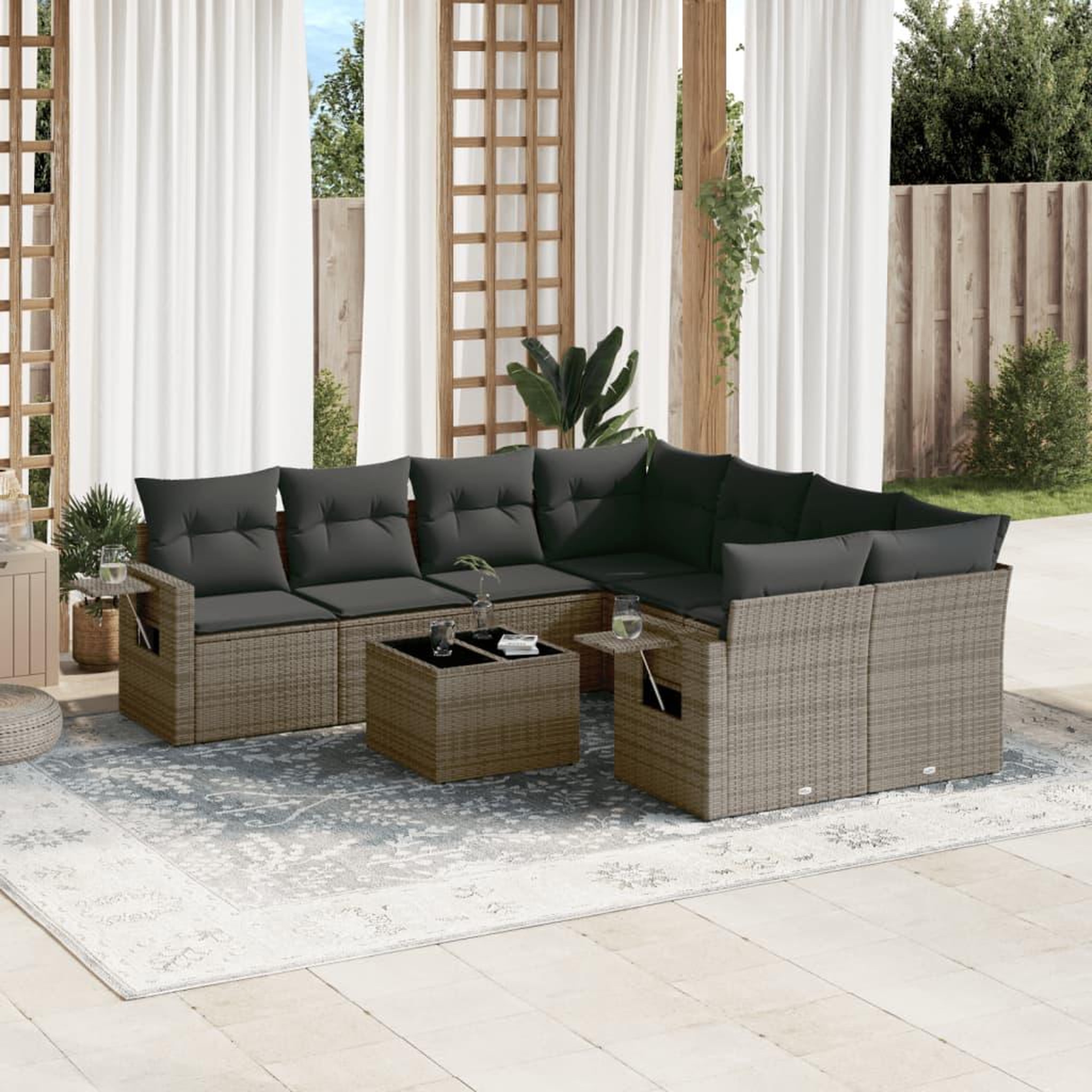 VIDAXL Salon de jardin 9 pcs avec coussins gris resine tressee