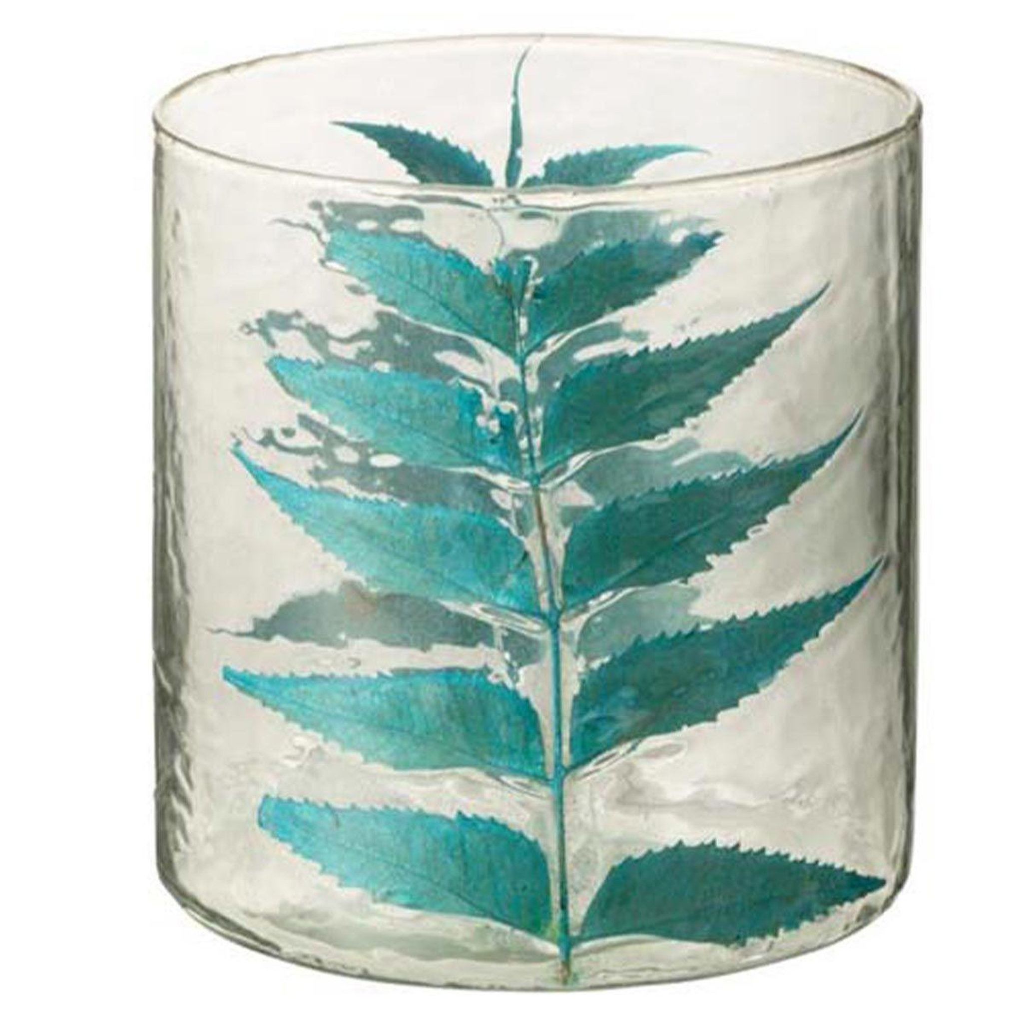 J-LINE Vase design en verre  feuille  16cm bleu
