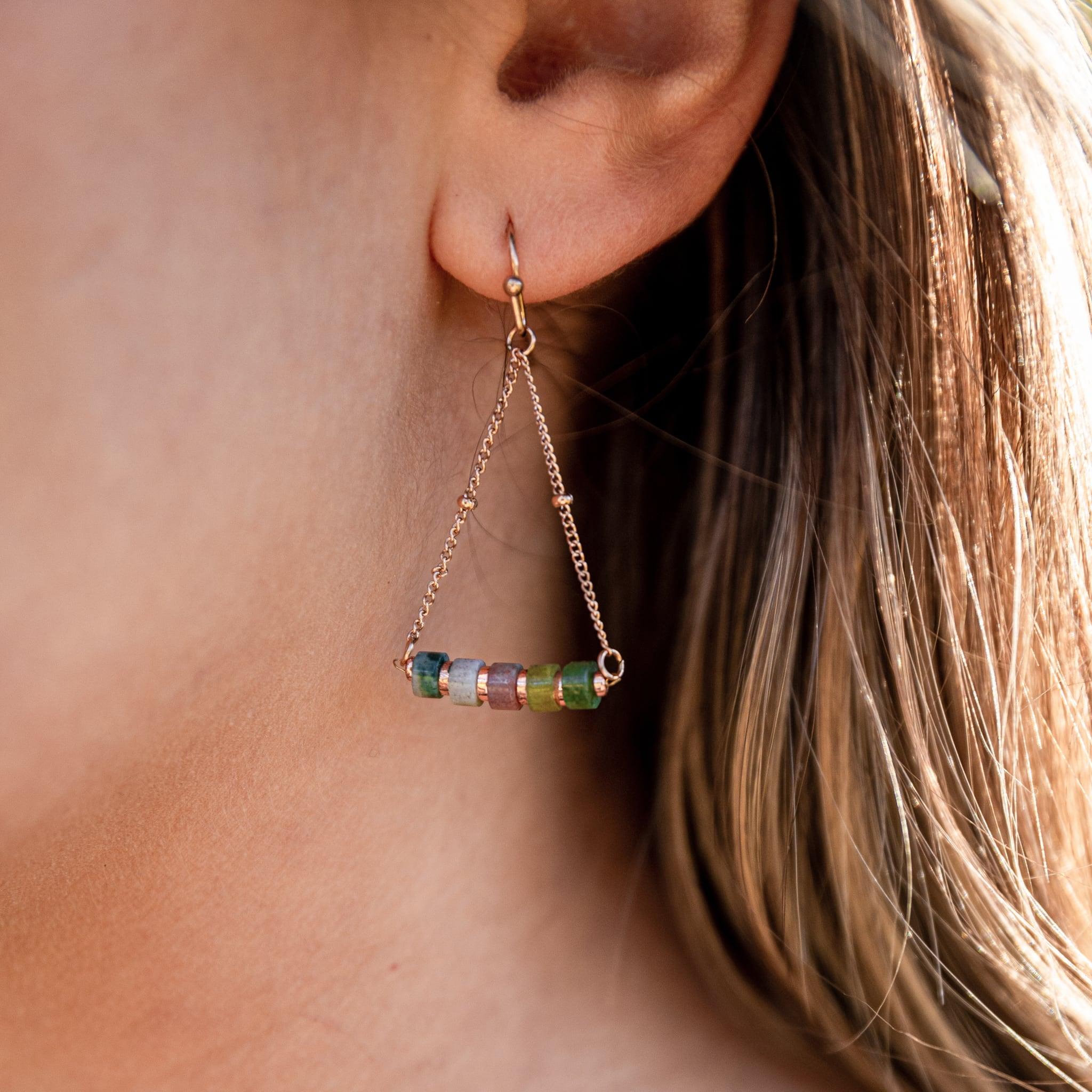 Voir la diapositive 2 : SLOYA Boucles d'oreilles Piana en pierres Agate Aquatique
