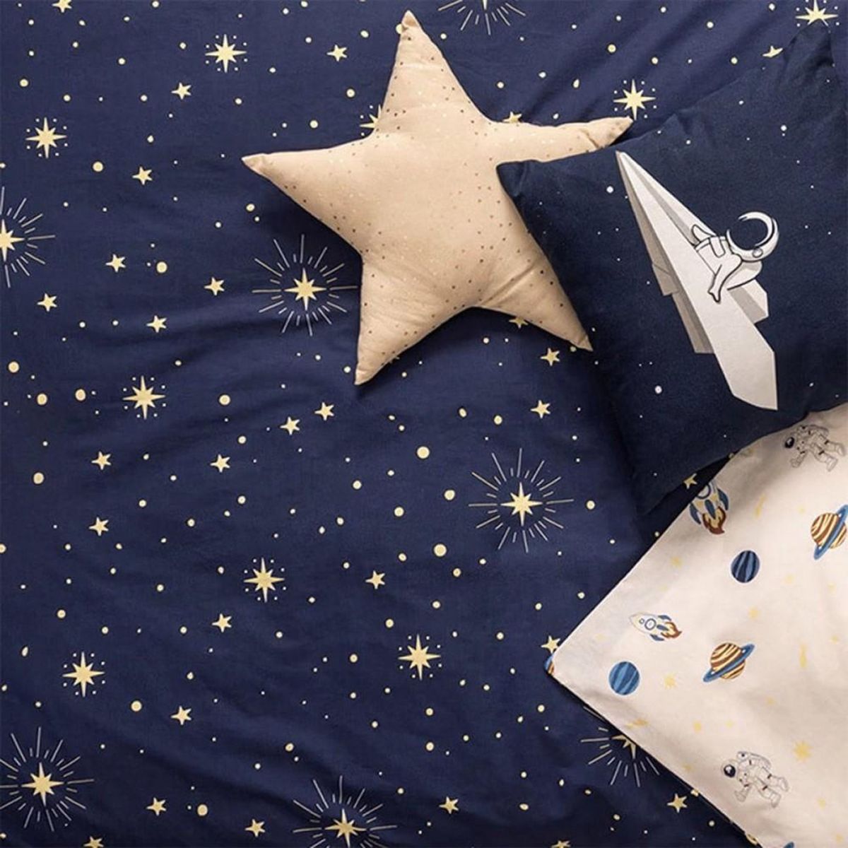 ATMOSPHERA Housse de couette enfant 140x200 Espace + taie coton 57 fils