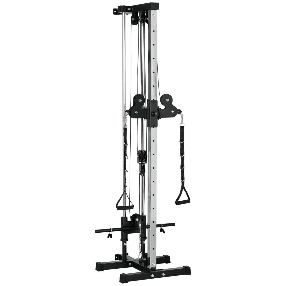 HOMCOM Station de musculation montage mural - double poulie, tirage poitrine, lat pulldown - acier gris noir