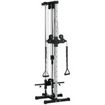 HOMCOM Station de musculation montage mural - double poulie, tirage poitrine, lat pulldown - acier gris noir