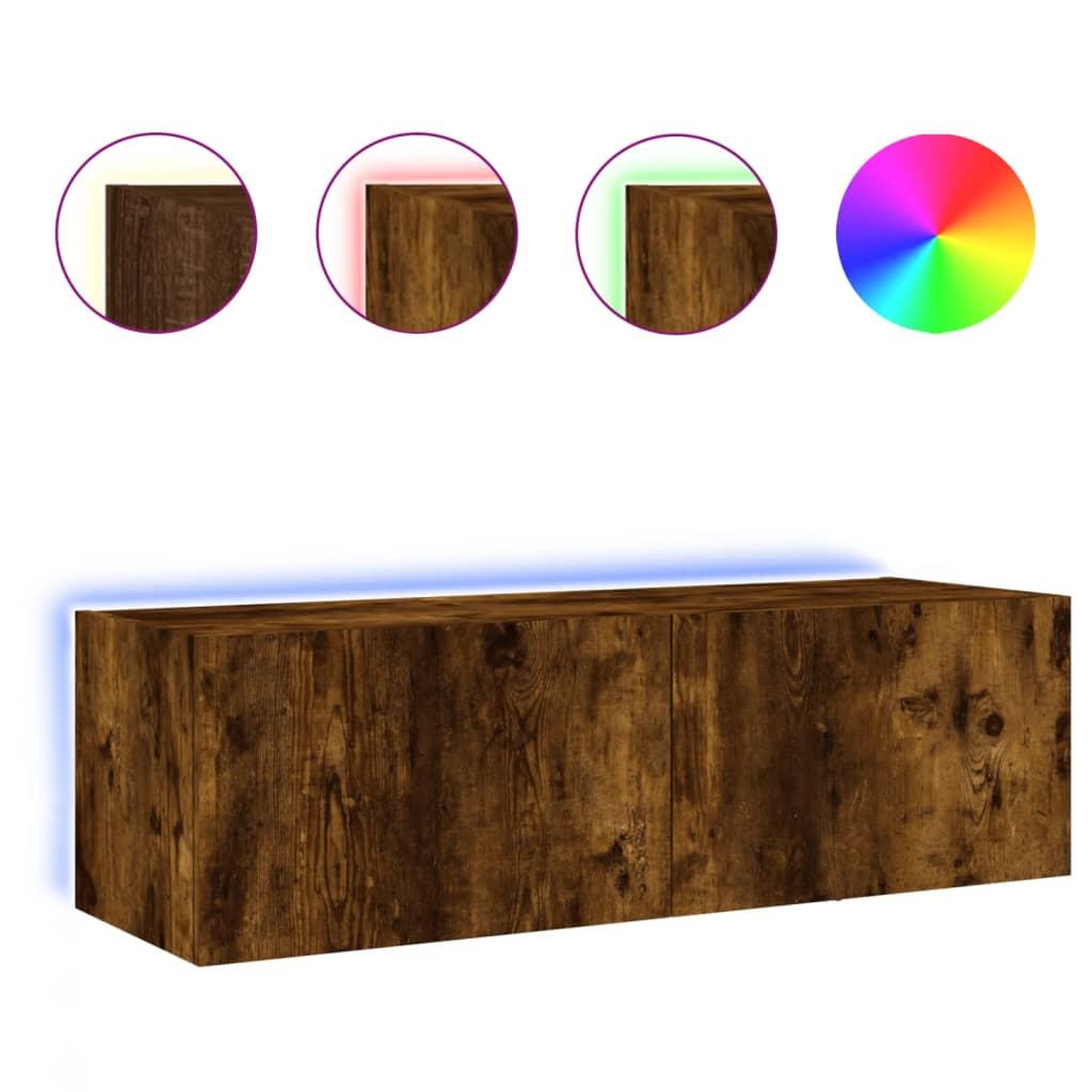 Voir la diapositive 2 : VIDAXL Meuble TV mural avec lumieres LED chene fume 100x35x31 cm