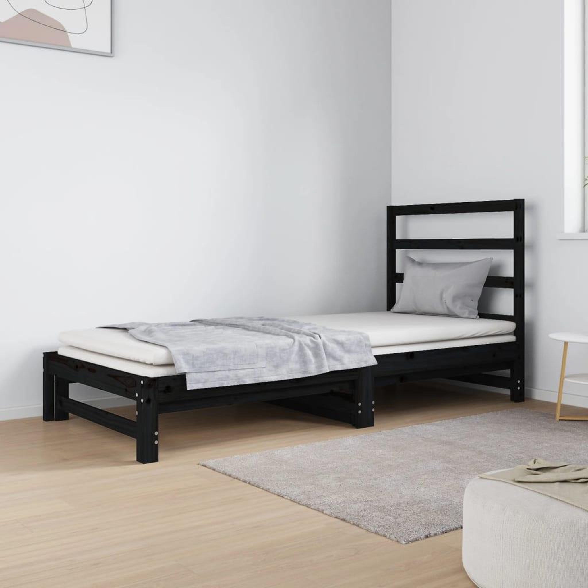 Voir la diapositive 1 : VIDAXL Lit coulissant sans matelas noir 2x(90x190) cm