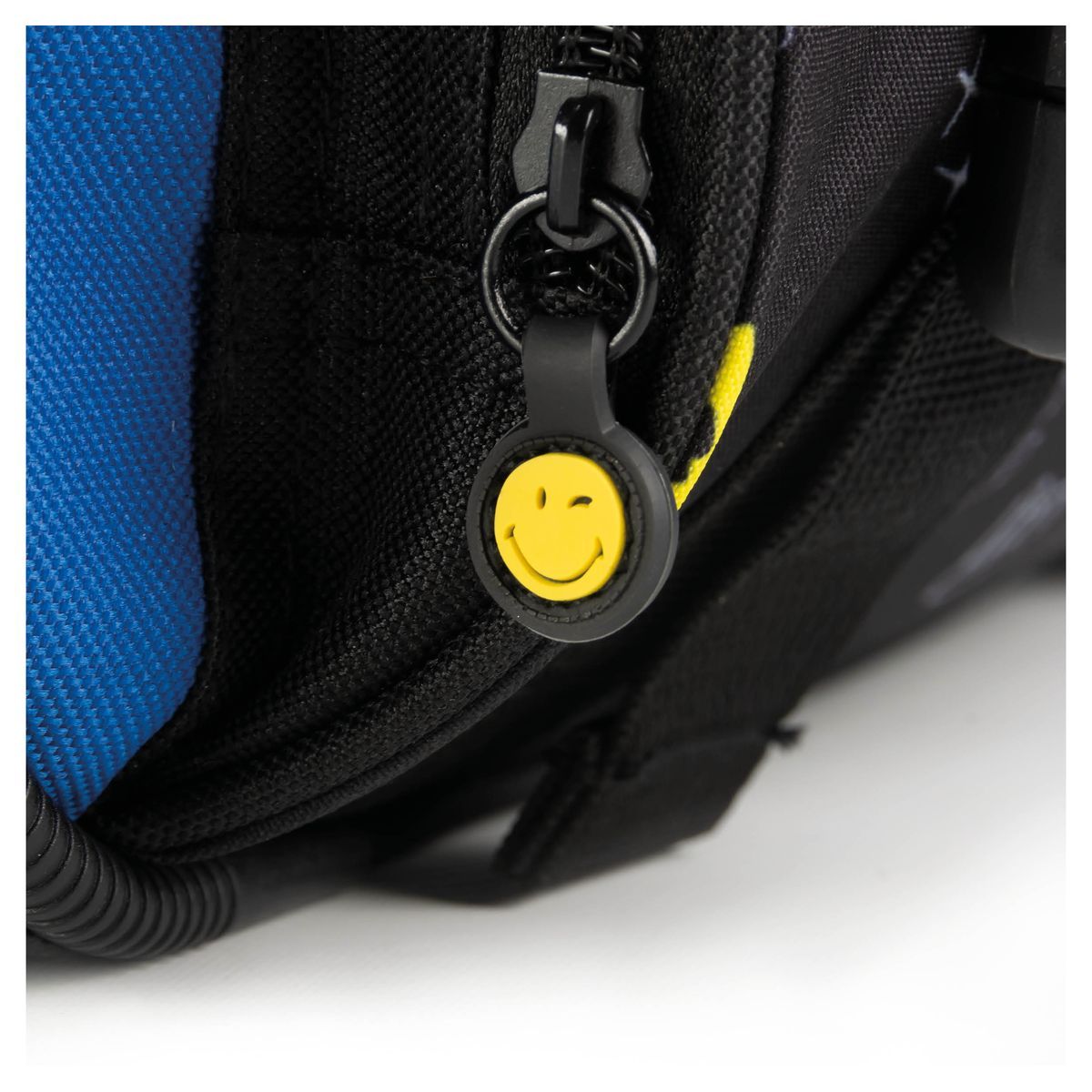 Smiley Cartable 41 cm CM1/CM2 noir et bleu motifs smileys