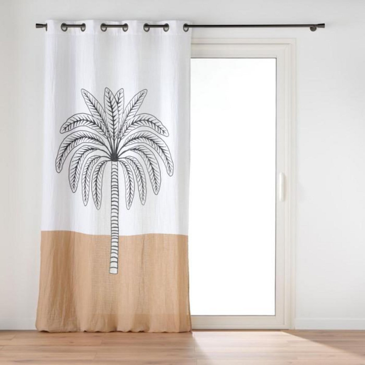 Paris Prix Rideau à Œillets en Gaze de Coton  Oasia  140x240cm Blanc & Camel