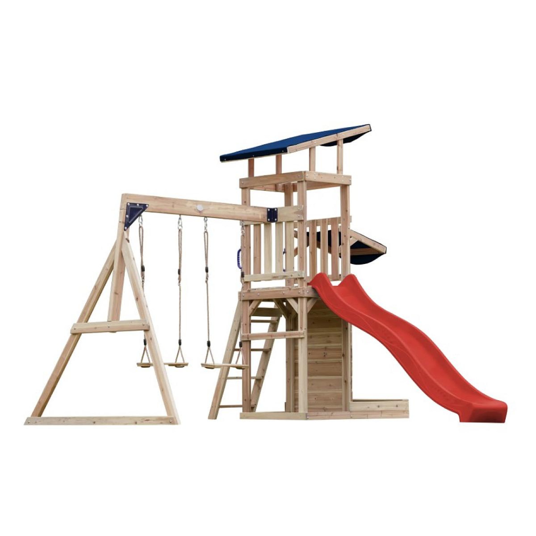 Axi House Portique Malik 2 balançoires + mur toboggan rouge