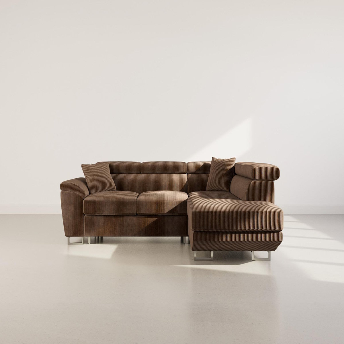 BEST MOBILIER Baoji - canapé d'angle droit 5 places convertible avec têtières et coffre en velours côtelé