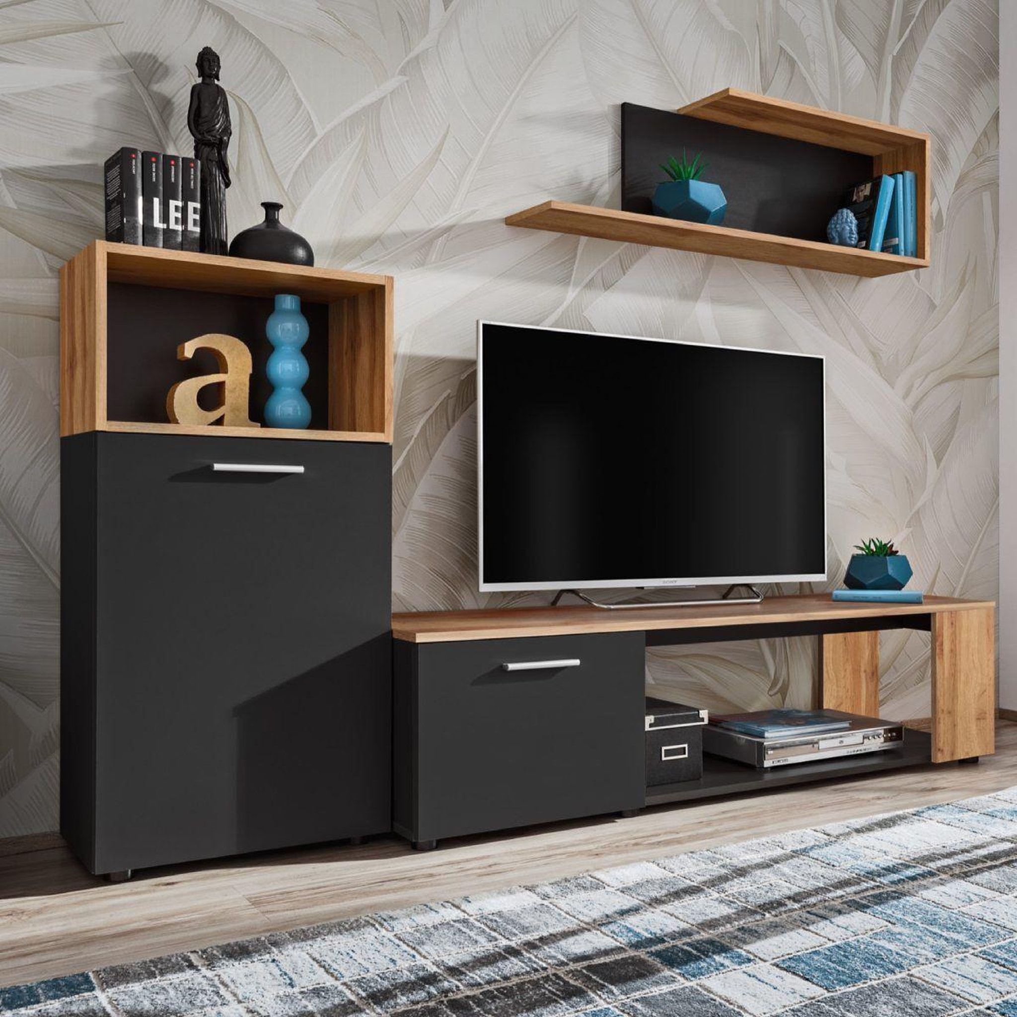 Paris Prix Ensemble meuble tv  maze i  200cm noir & naturel