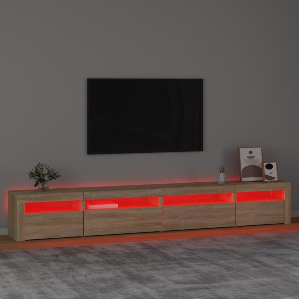 VIDAXL Meuble TV avec lumieres LED Chene sonoma 270x35x40 cm