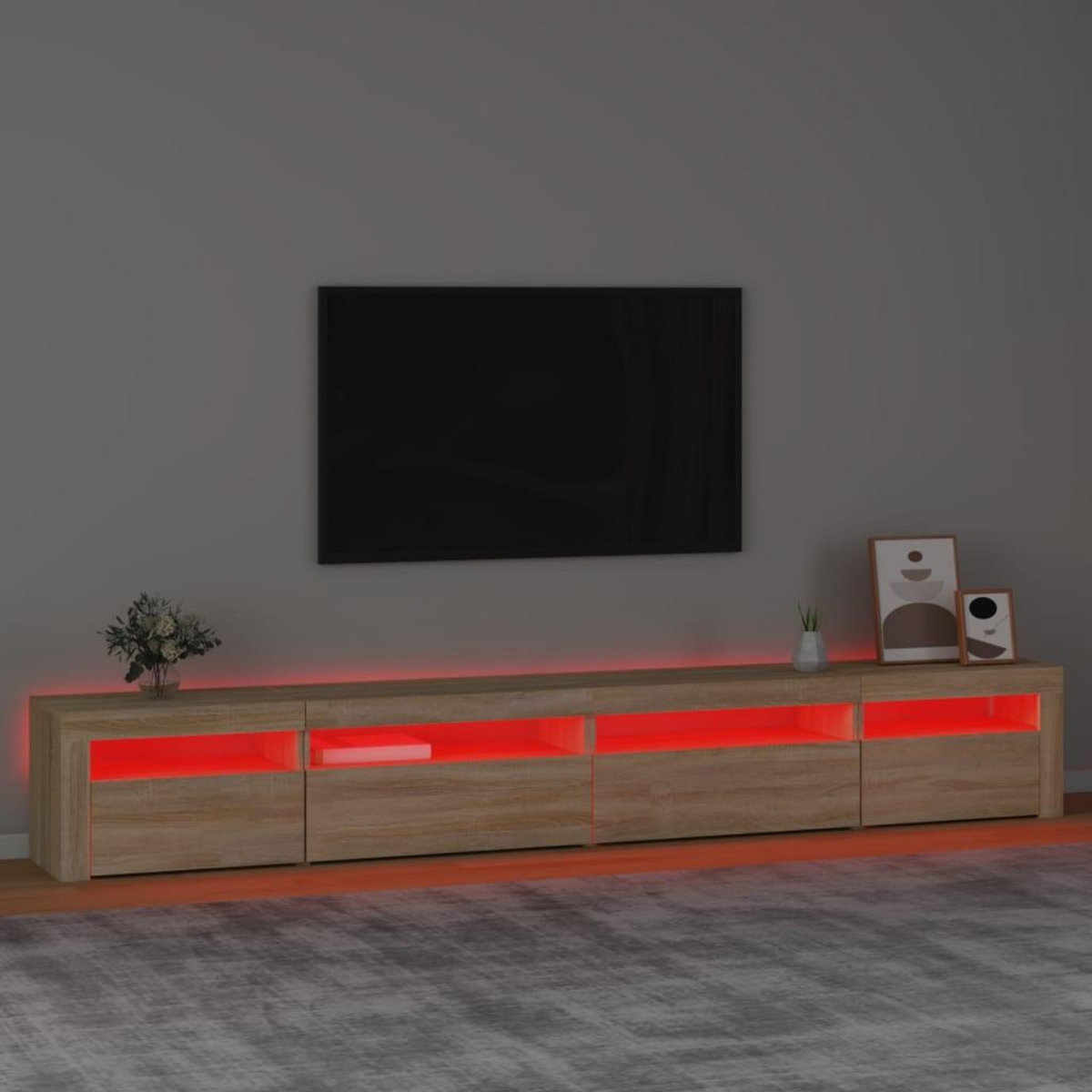 VIDAXL Meuble TV avec lumieres LED Chene sonoma 270x35x40 cm
