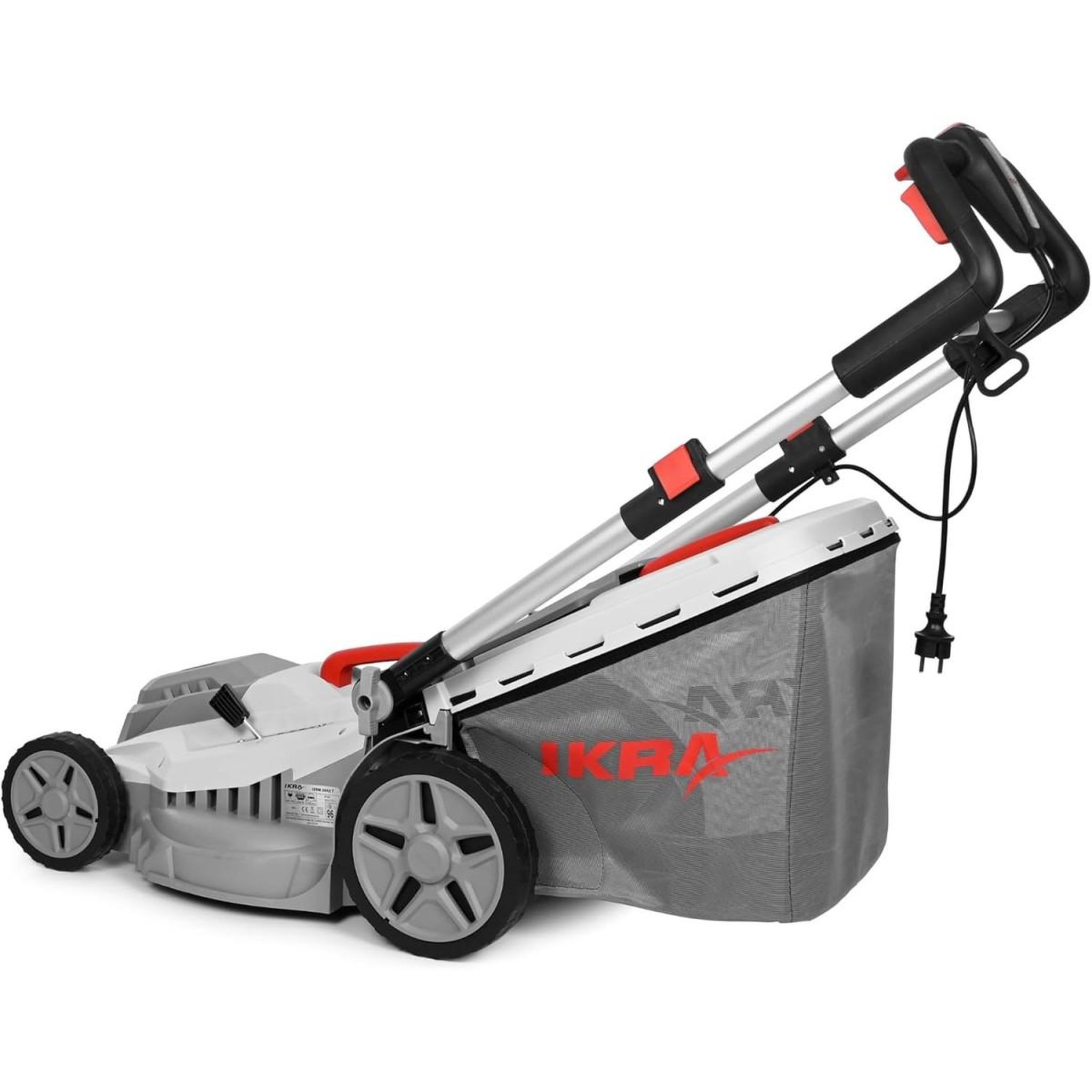 Voir la diapositive 6 : Ikra Tondeuse électrique 2000W Tonte & Ramassage Mulching Largeur de coupe 43cm, 5 Hauteurs de coupe, Tondeuse gazon Bac 50L IKRA